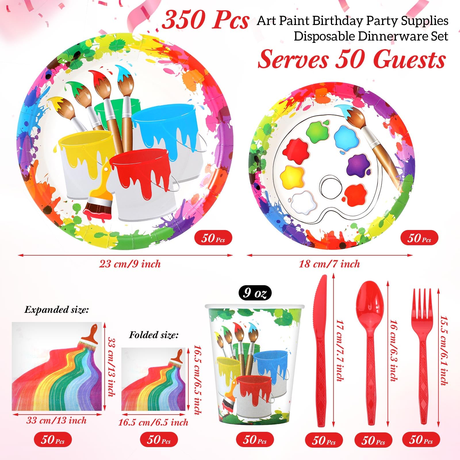 Uiifan 350-Piece Paint Party Decorations Kit - Includes 100 Painting Plates, 50 Napkins, 50 Paper Cups & 150 Plastic Silverware - Disposable Art Birthday Party Supplies for Table Decor | Perfect for Kids' Art Parties, DIY Painting Events & Creative Birthday Celebrations