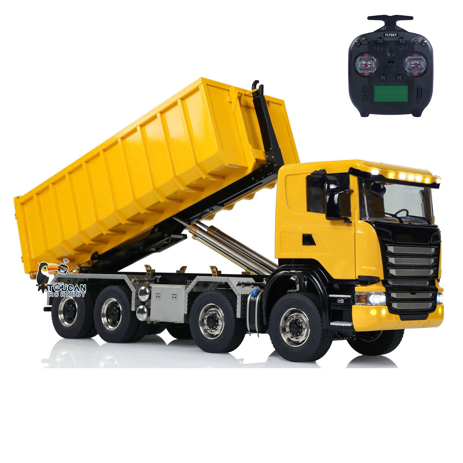 1/14 Scale Metal RC Hydraulic Dump Truck with Remote Control - 8x8 Off-Road Construction Vehicle with U-Shaped High Bucket & Timber Flatbed for Kids and Adults - Perfect for Construction Site Play, Collecting, and Outdoor Adventures