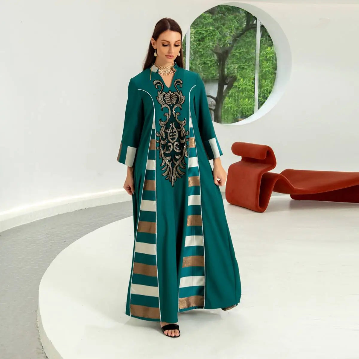 Elegant Eid Dress for Women - Sparkling Sequins & Embroidery Kaftan Caftan - Perfect for Eid Celebrations, Parties, and Special Occasions