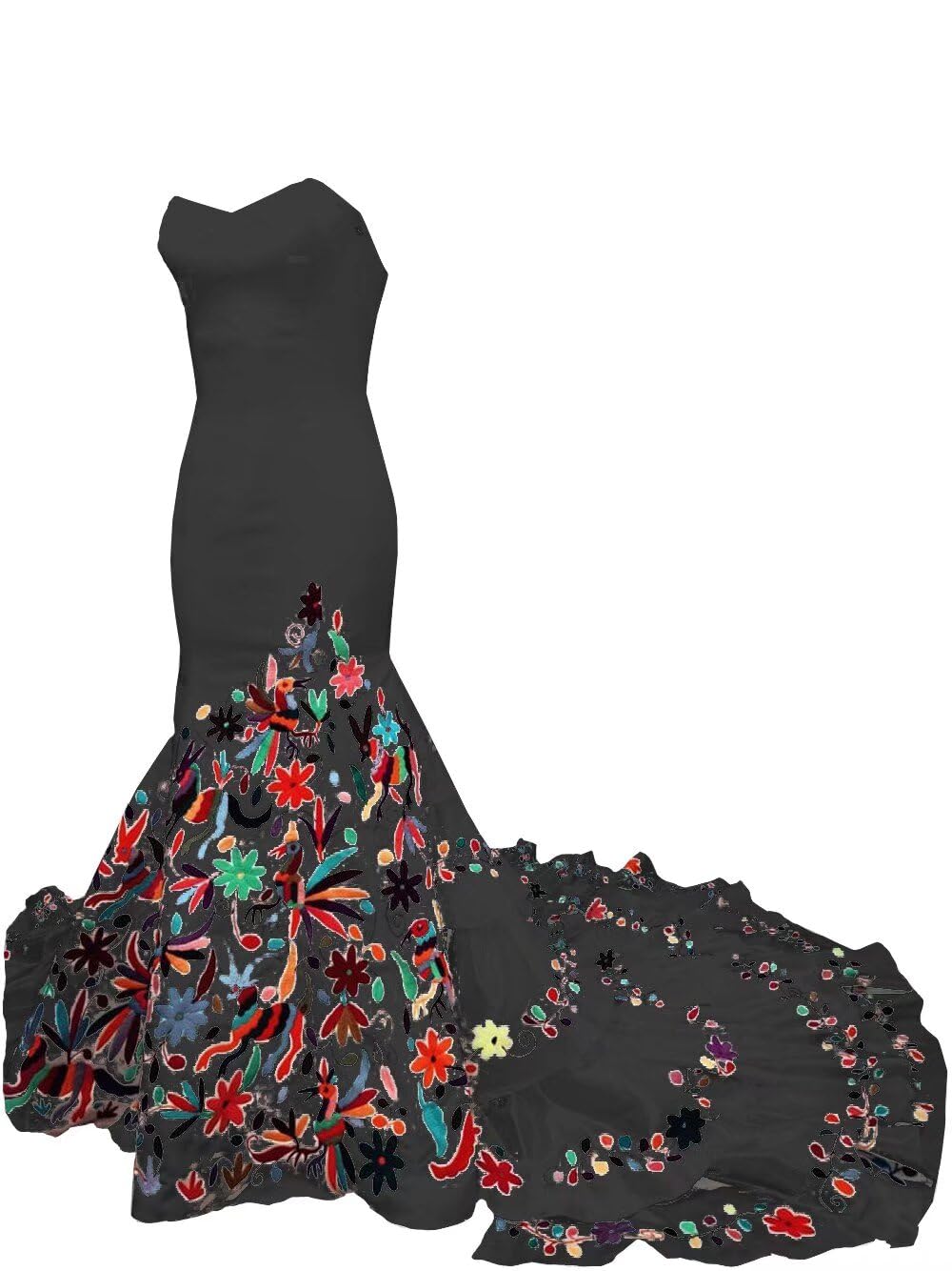 2025 Mexican Embroidered Wedding Dress with Train - 5-Layer Mermaid Quinceañera Gown in Vibrant Colors | Perfect for Quinceañeras, Weddings & Special Occasions