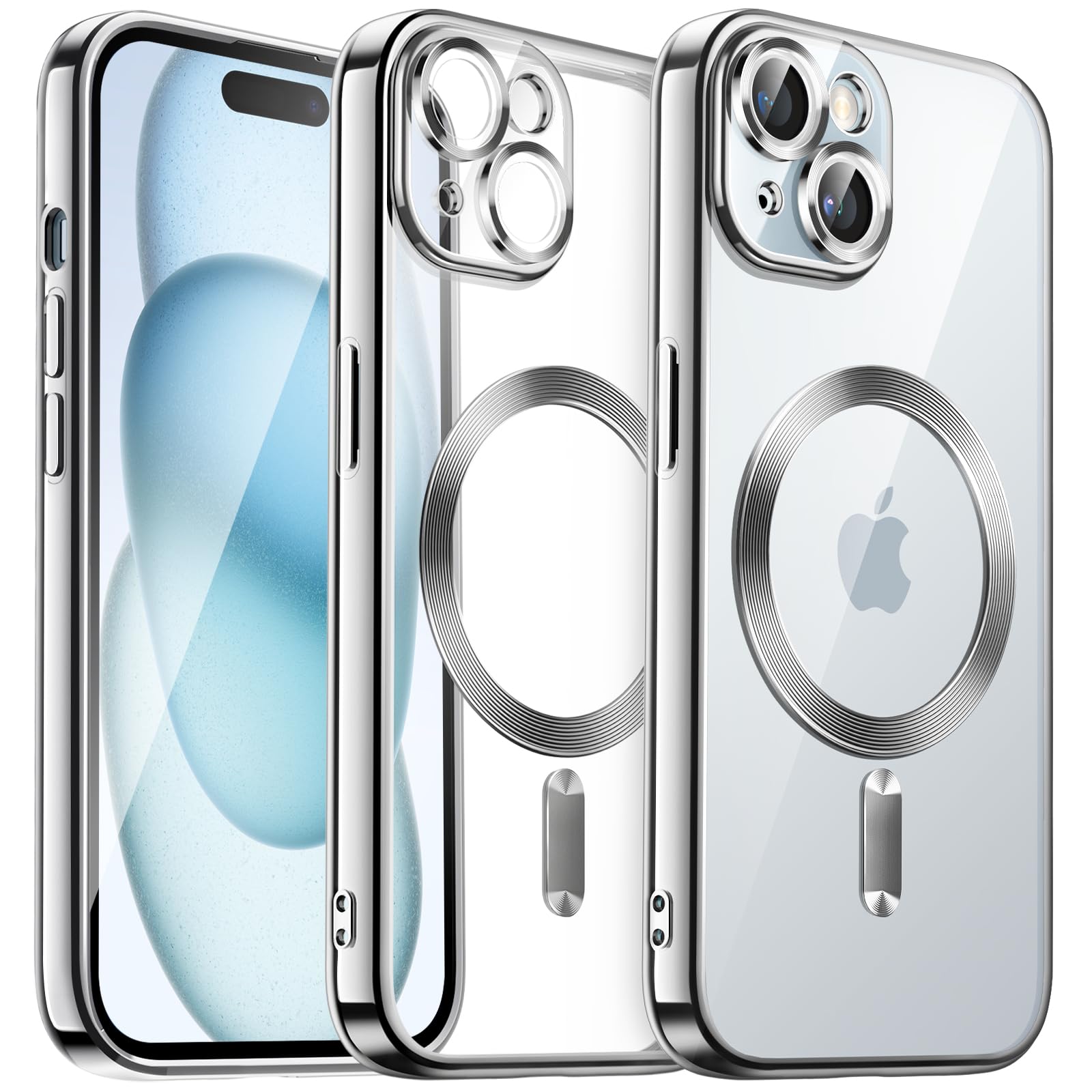 JETech Ultra-Thin Clear Case for iPhone 15 Plus 6.7-Inch | Military-Grade Shockproof Protection | MagSafe Compatible Wireless Charging | Anti-Yellowing TPU Cover with Camera Protection (Silver) - Perfect for Daily Use, Travel & Outdoor Activities