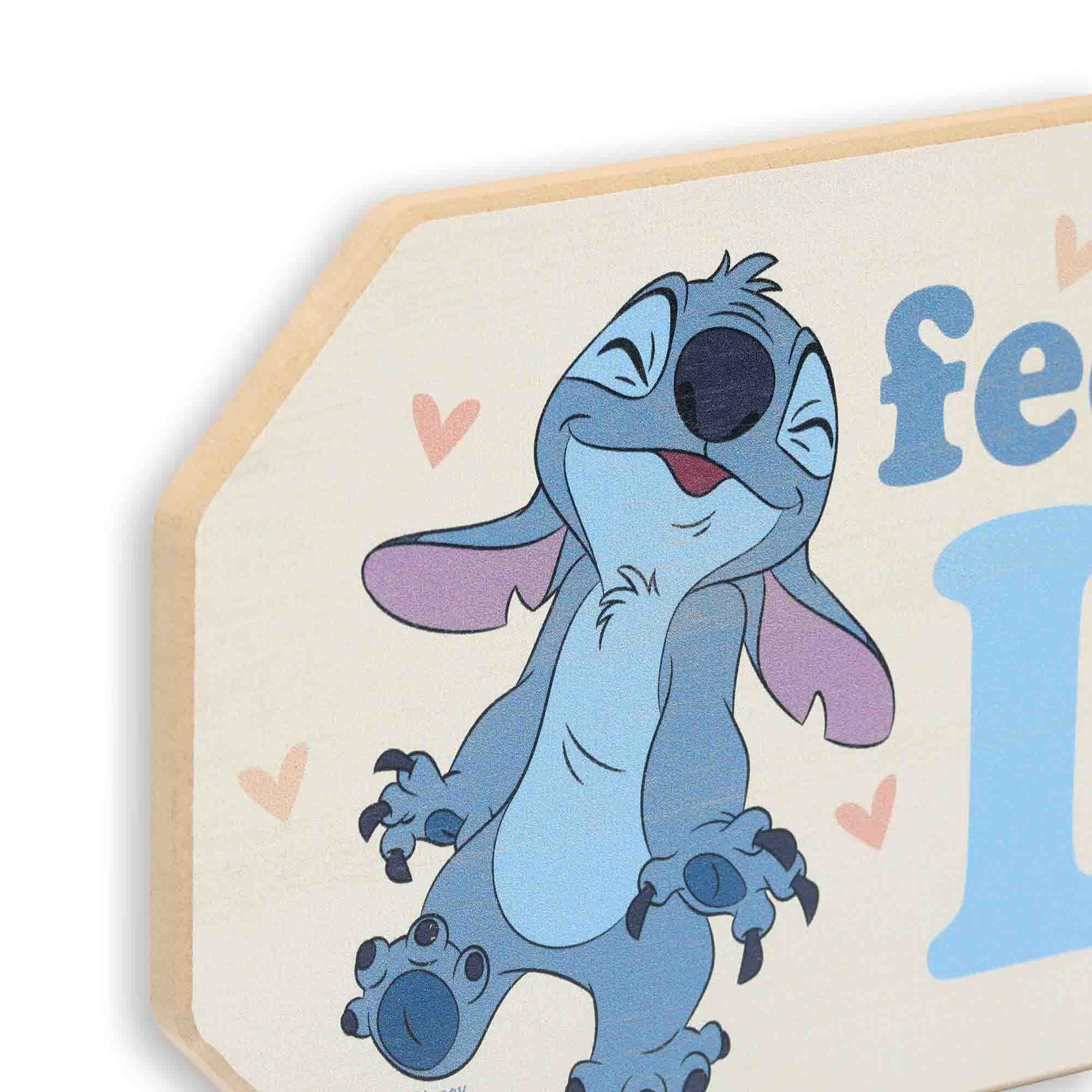 Disney Lilo & Stitch 'Feel the Love' Wooden Wall Art - Cute Stitch Themed Nursery Decor for Kids Bedroom, Playroom & Disney Fan Gifts | Perfect for Birthday Presents & Disney Themed Room Decor