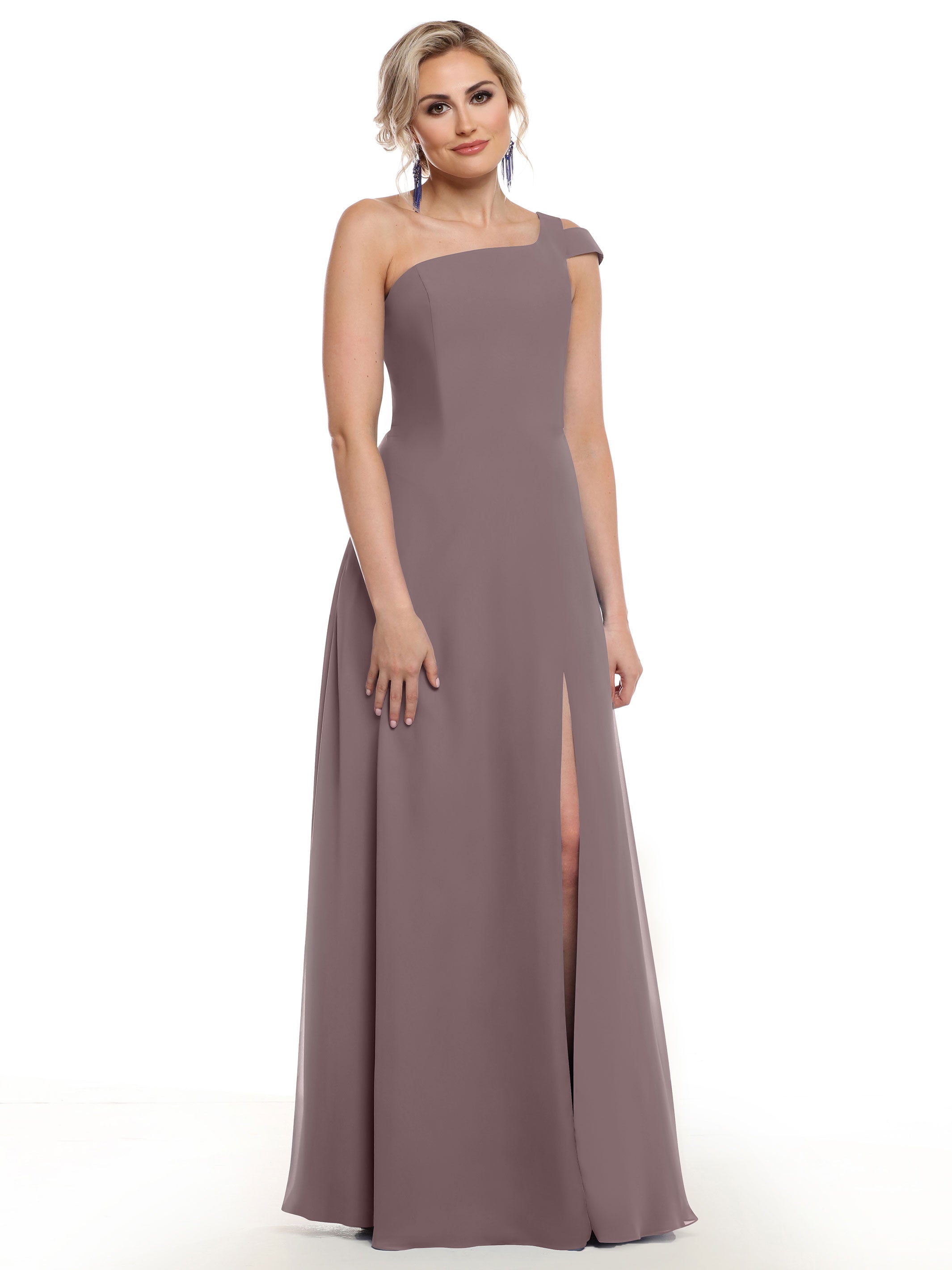 Elegant 80139 Chiffon A-Line One Shoulder Bridesmaid Dress with High Slit - Perfect for Weddings, Proms & Formal Events