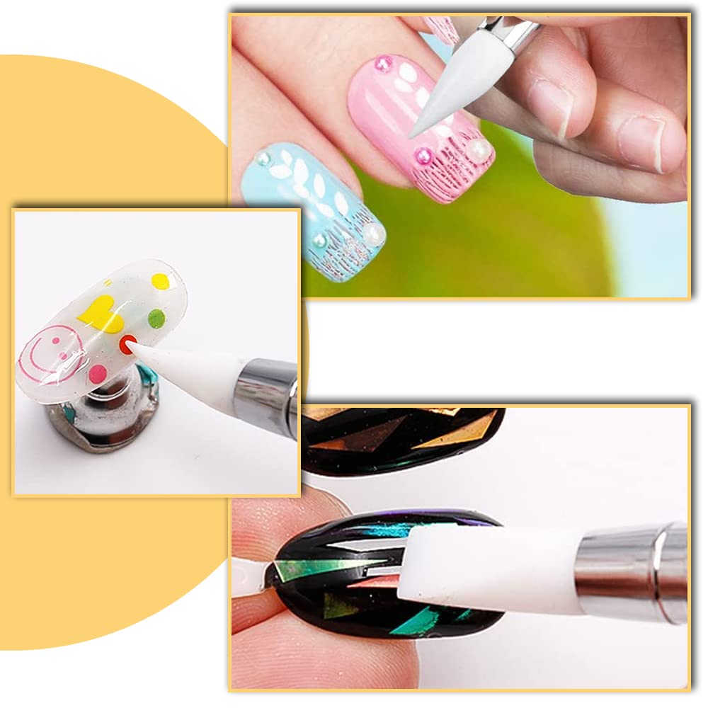 5 Pcs Rhinestone Nail Art Tools Set - Silicone Sculpture Pens & Polish Brushes for Professional Salon & DIY Nail Designs | Perfect for Gel, Acrylic Nails & 3D Nail Art