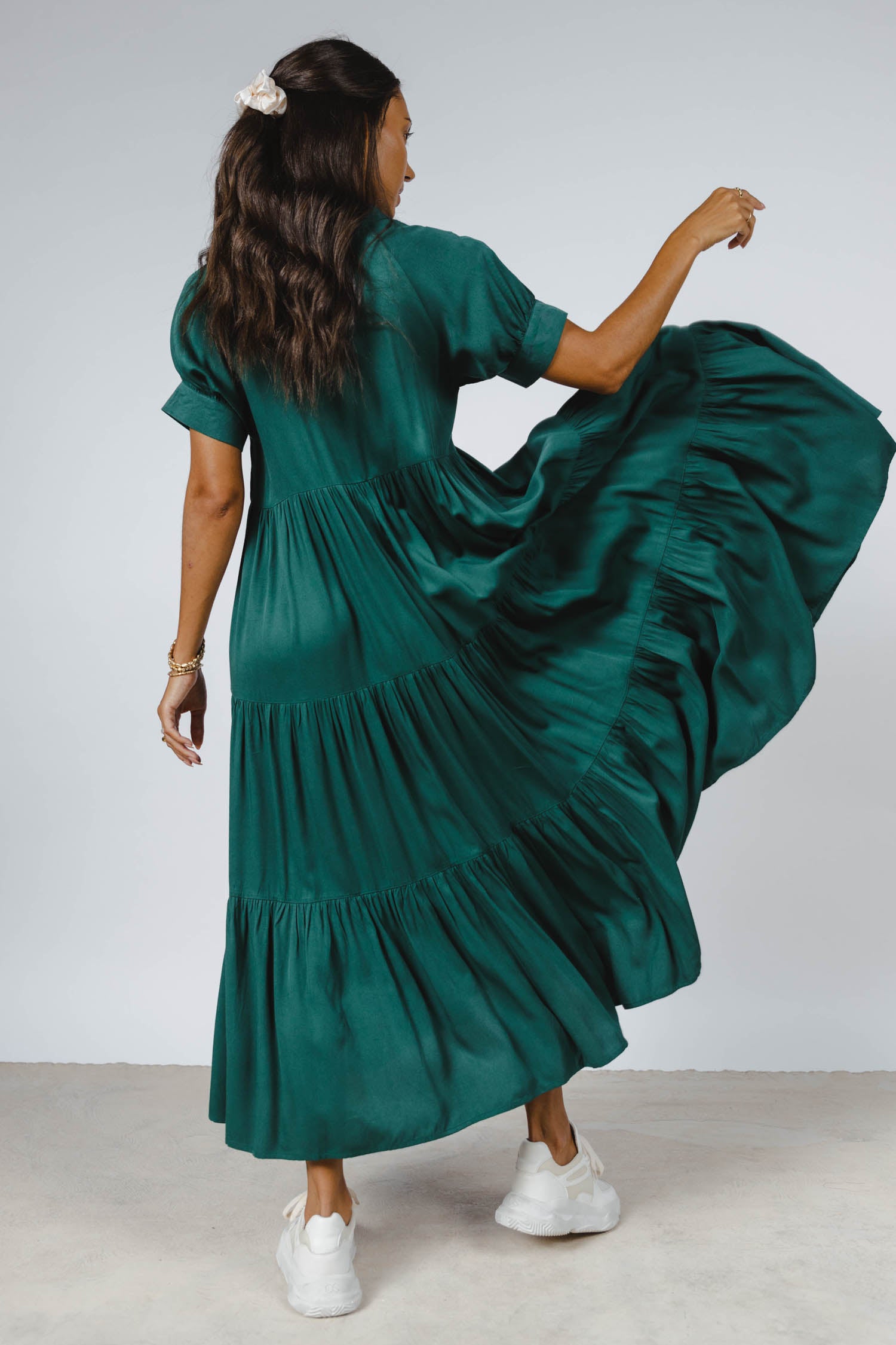 Amanda Elegant Tiered Maxi Dress in Hunter Green - Perfect for Weddings, Parties & Special Occasions - FINAL SALE