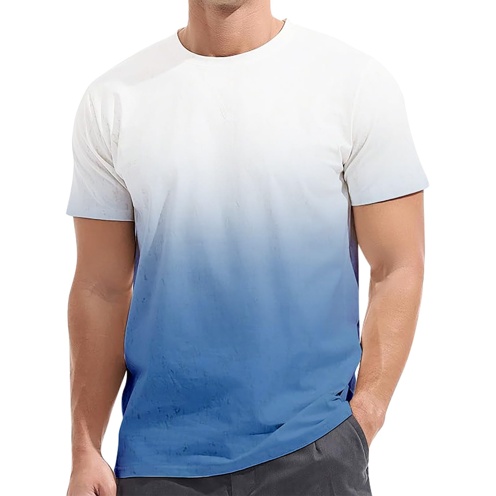 Men's Casual Short Sleeve T-Shirts - Gradient Print Regular Fit Pullover Tops for Summer | Stylish Plus Size Basic Sweatshirts for Everyday Wear, Outdoor Activities & Street Fashion