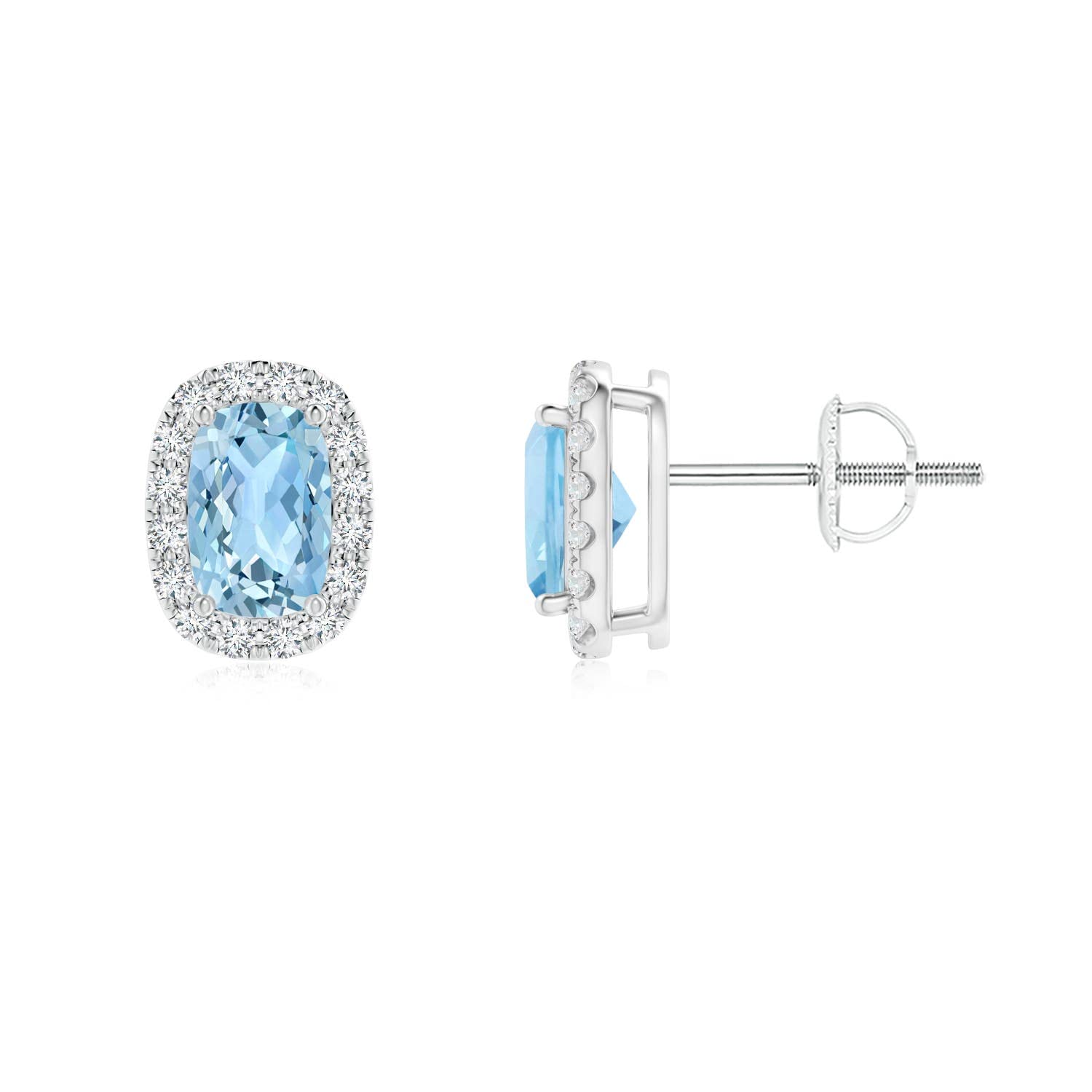 ANGARA Natural Aquamarine Halo Earrings for Women - 14K Solid Gold/Platinum March Birthstone Jewelry | Elegant Gift for Her, Birthday, Wedding, Anniversary | Perfect for Formal Events & Everyday Wear