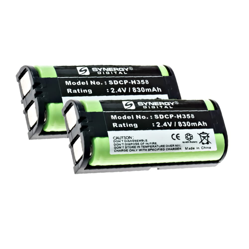 Synergy Digital Replacement Cordless Phone Batteries for Panasonic KX-TG5766 - 2 Pack Ni-MH 2.4V 830mAh Rechargeable Batteries (SDCP-H358) - Perfect for Home & Office Use