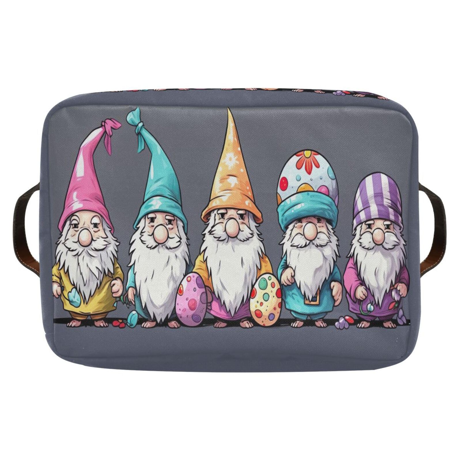 Qilmy Easter Gnome Storage Basket 2 Pack - Collapsible Canvas Rectangular Bin with Leather Handles for Closet, Office, Nursery & Home Organization | Perfect for Holiday Decor, Toy Storage & Seasonal Display