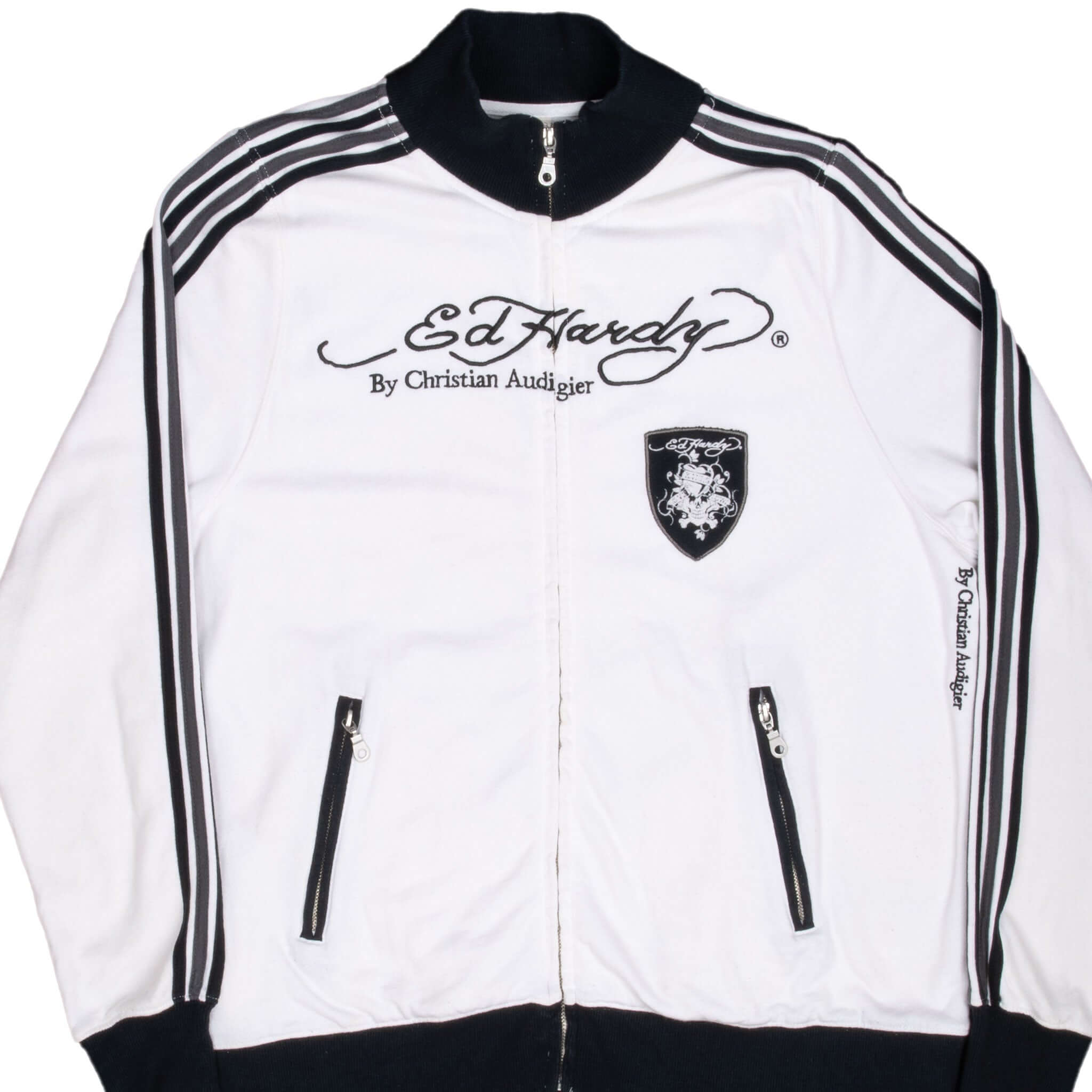 Vintage Ed Hardy Koi Fish Zip Up Sweatshirt Jacket White 2000s XL - Retro Streetwear for Men, Casual Outfit & Fashion Statement
