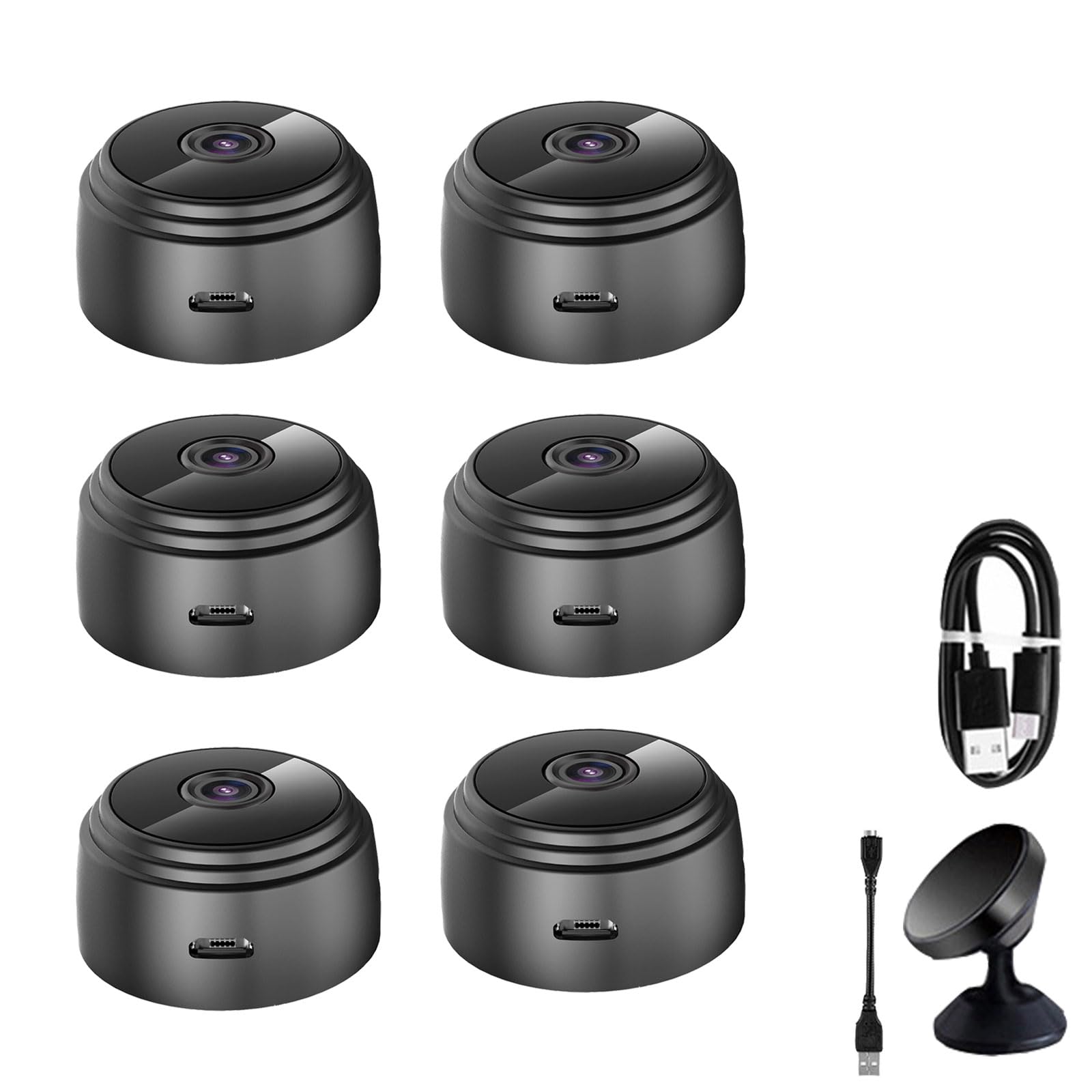 Camtrix Magnetic Mini Security Camera - Wireless Outdoor/Indoor Home Security Camera with Night Vision, Motion Detection, Weatherproof Design - Perfect for Home, Office, Garage & Baby Monitoring (6-Pack, Black)