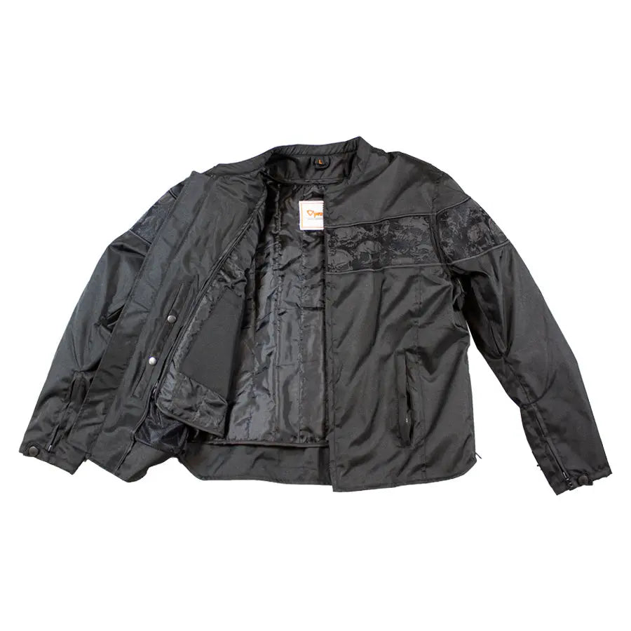 Open Road Men's Reflective Skull Textile Motorcycle Jacket - High Visibility Safety Gear for Night Riding & Urban Commuting