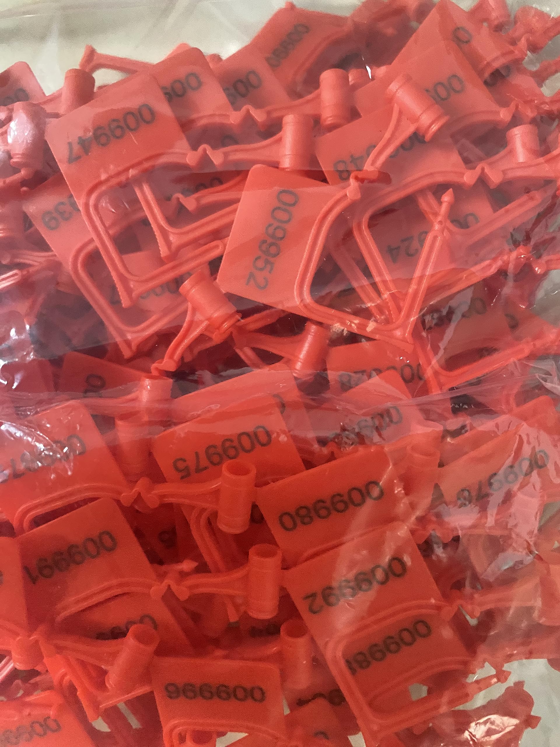 1000 Pcs Red Numbered Security Plastic Padlock Seals - Tamper Proof Disposable Safety Locks for Luggage, Medical Supplies & Clothing - Ideal for Travel, Hospital & Warehouse Security