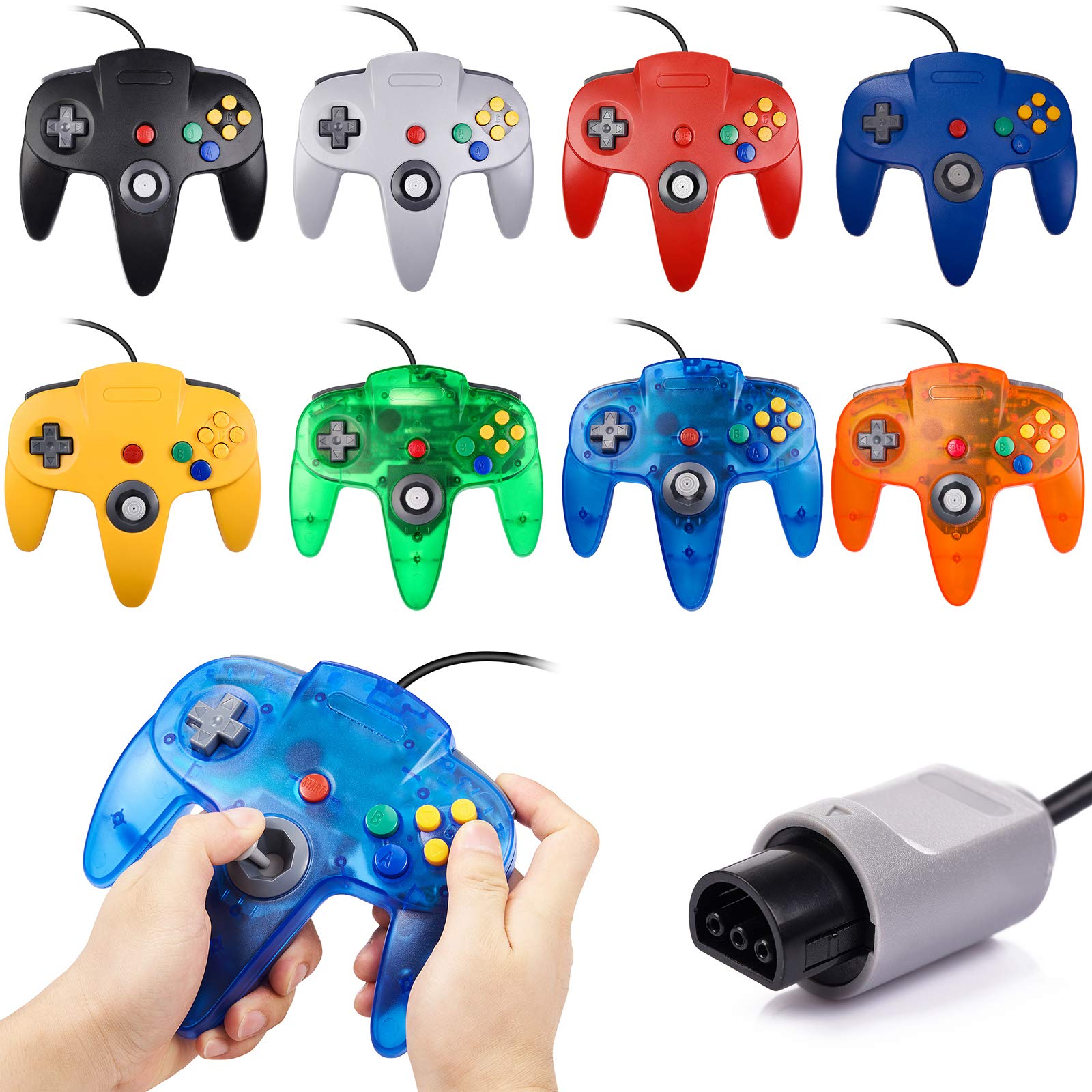 Miadore 4-Pack Wired N64 Controllers - Upgraded Joystick for Nintendo 64 Gaming (Black/Green/Blue/Orange)
