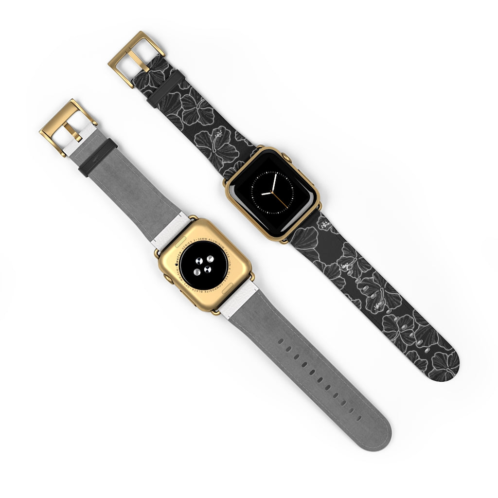 Premium Hibiscus 'Ele'ele' Apple Watch Band - Floral Design, Soft Silicone, Adjustable Fit for Series 1-9 & SE - Perfect for Workouts, Outdoor Activities & Fashion Accessories