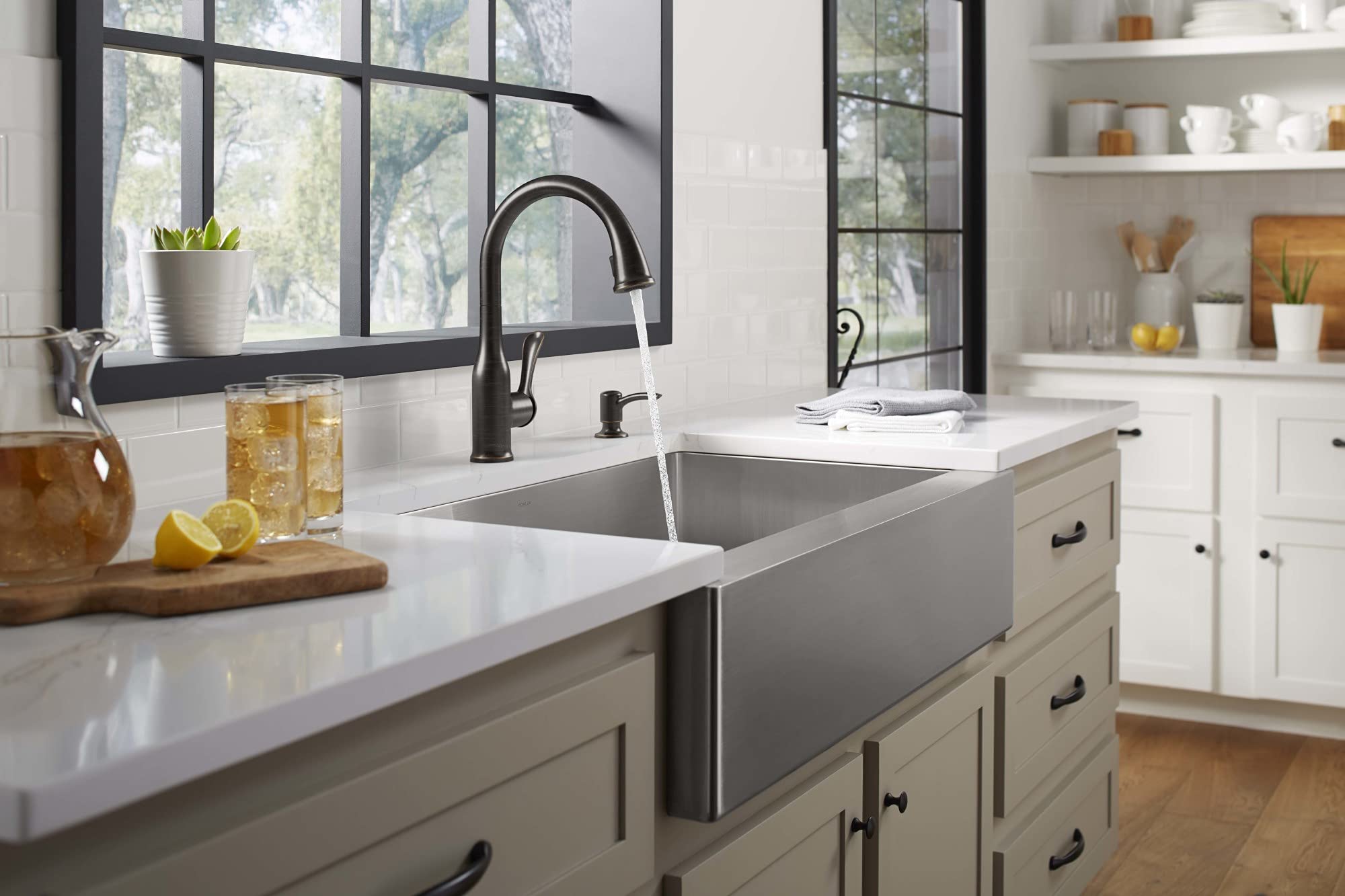 Kohler K-R23863-SD-2BZ Motif Single Handle Pull-Down Kitchen Faucet in Oil-Rubbed Bronze - Perfect for Modern Farmhouse & Rustic Style Kitchens
