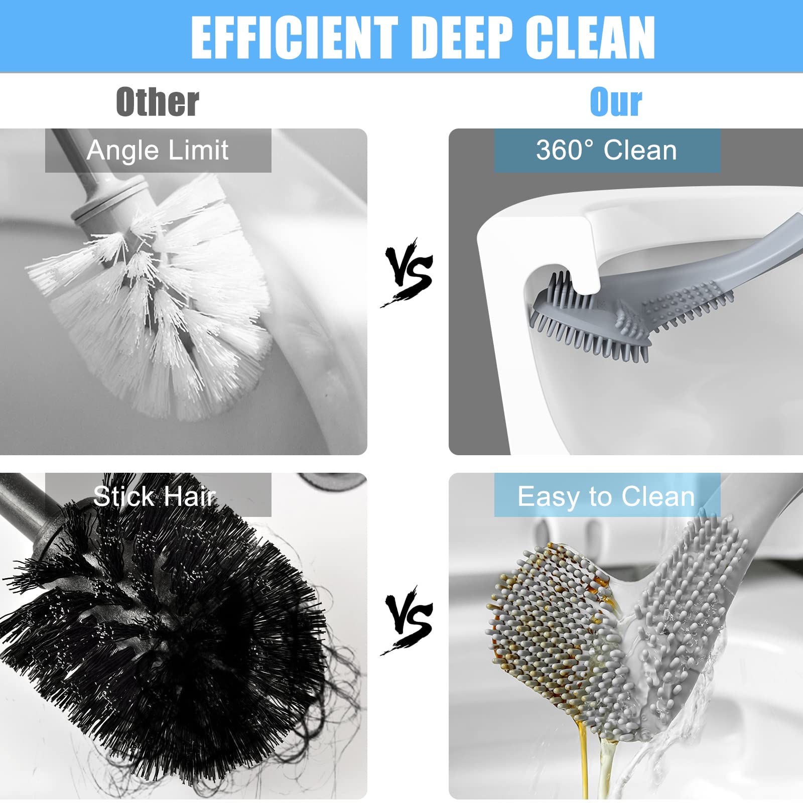 Homgaty Golf Toilet Brush with Long Handle - Flexible Bendable Silicone Toilet Bowl Cleaner - 360° No Dead Ends Wall Mounted Bathroom Cleaning Tool (2-Pack) - Perfect for Golf Lovers' Bathrooms & Easy Toilet Maintenance