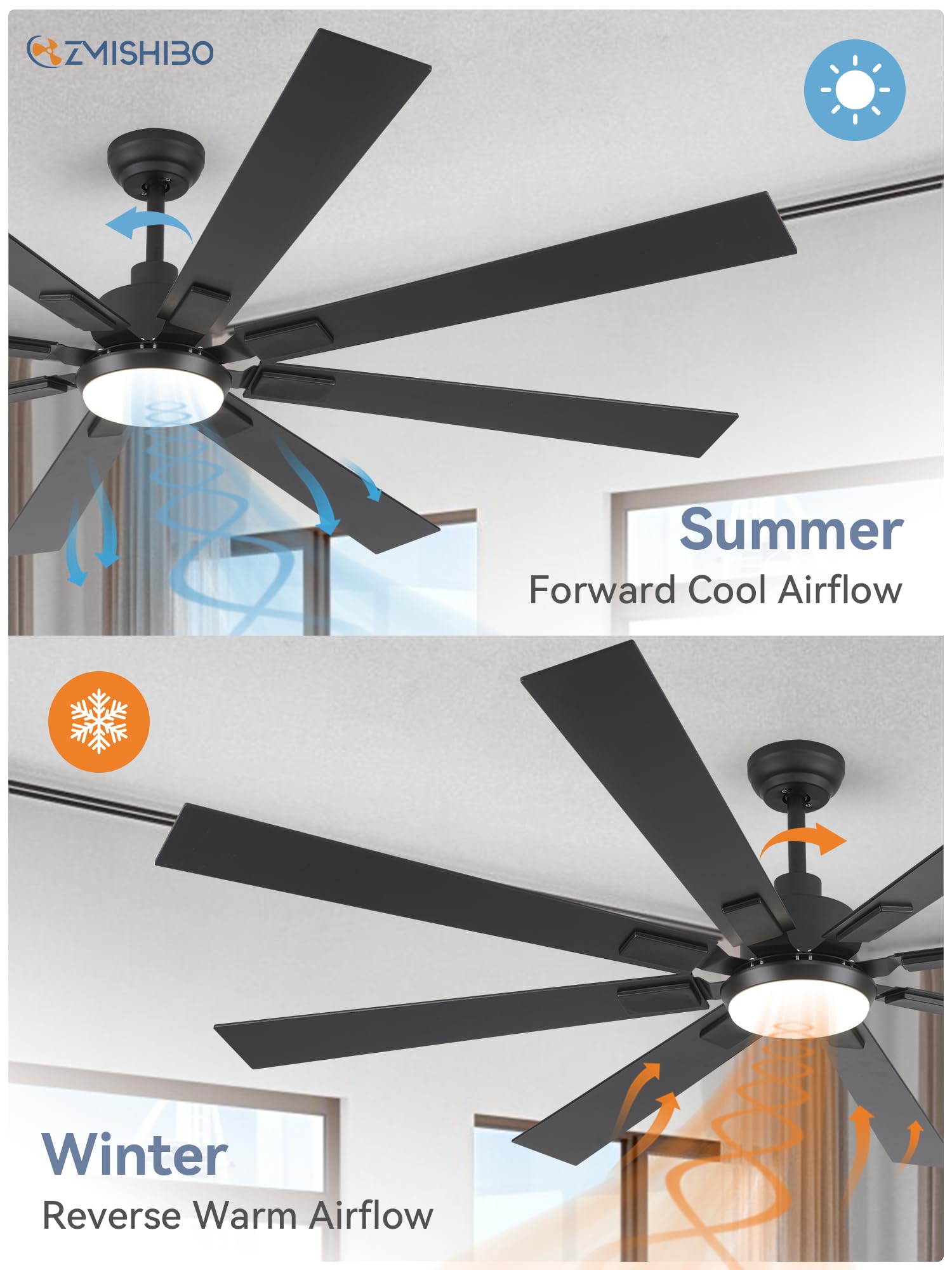 72 Inch Large Ceiling Fan with Lights and Remote - Modern Indoor/Outdoor Black Ceiling Fan for Kitchen, Living Room, Patio - 6 Speed Reversible Quiet DC Motor, 3 CCT, Dual Finish 8 Blades - Perfect for Home Cooling and Stylish Decor