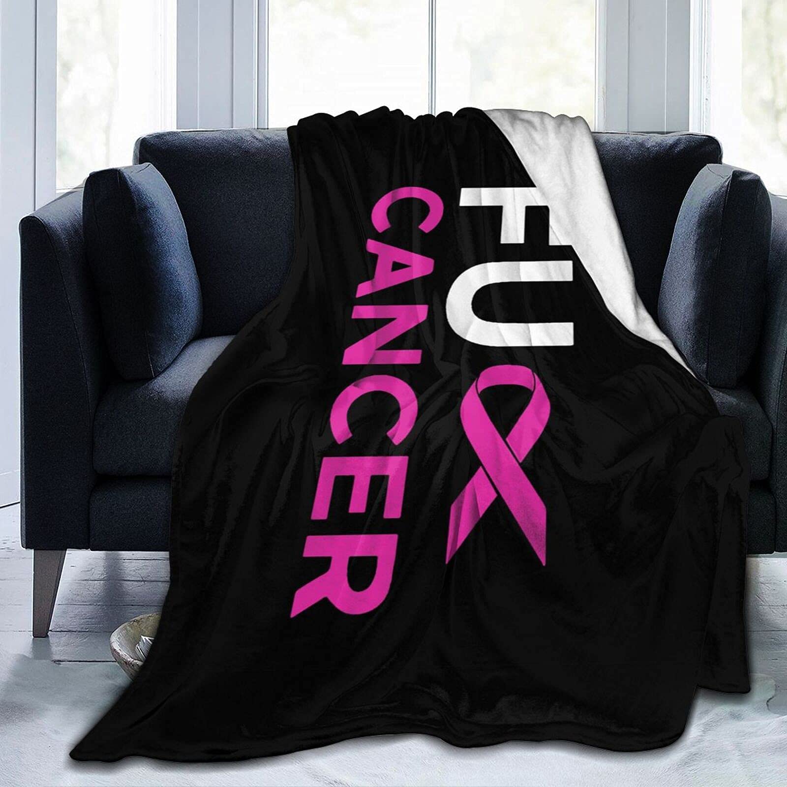 Pink Ribbon Fleece Flannel Blanket - Soft Plush Lightweight Throw for Women & Men, All-Season Fuzzy Fluffy Blanket for Bed, Sofa & Nap - Breast Cancer Awareness Gift