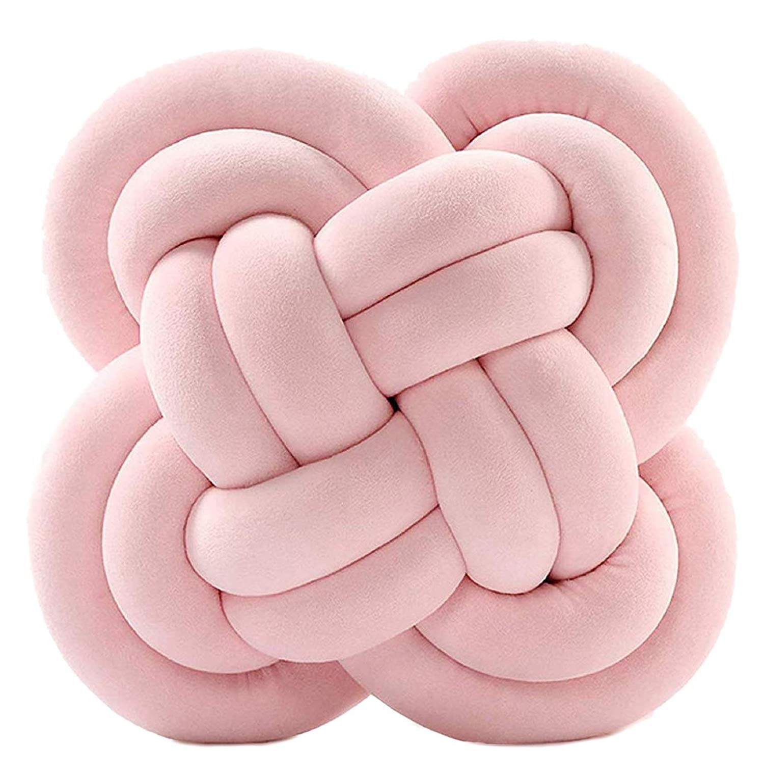 Soft Knotted Decorative Throw Pillows - Handmade Plush Square Knot Pillow Ball in Pink (11.8'') for Couch, Bed & Floor - Cozy Aesthetic Christmas Living Room Decor | Perfect for Home Styling, Lounge Relaxation & Gift Giving