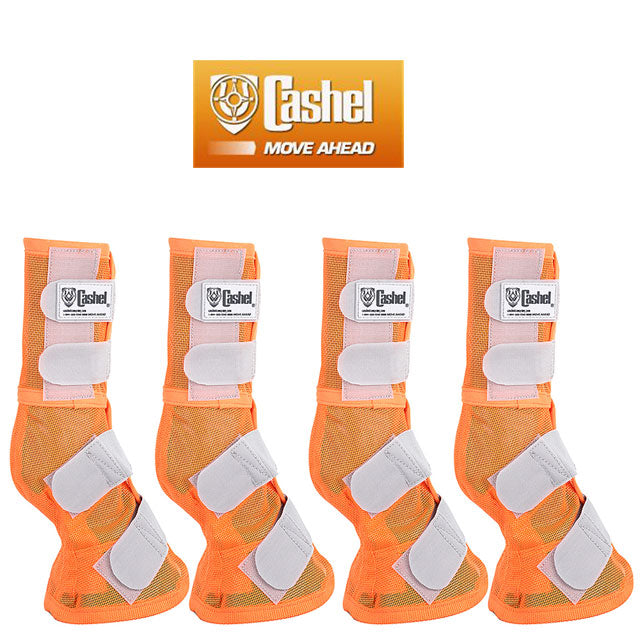 4 Pack Cashel Fly Prevention Warmblood Horse Leg Guard Cool Mesh Boots - Breathable & Lightweight for Summer Riding, Training, and Show Jumping (Orange)