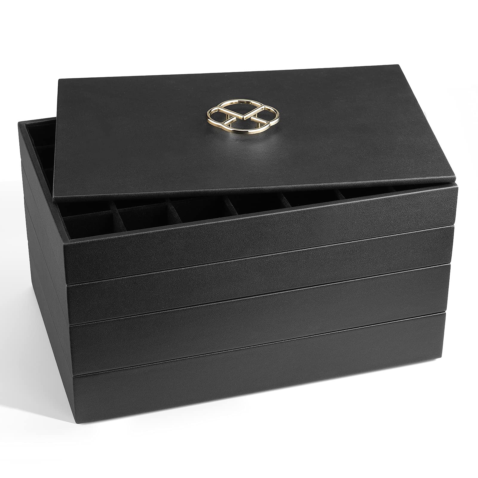 Stackable Jewelry Organizer Tray - 5-in-1 Black Jewelry Storage Box for Necklaces, Earrings, Rings & Bracelets | Women's Jewelry Display & Organizer for Dresser, Drawer or Closet | Perfect Christmas & Birthday Gift for Women & Girls