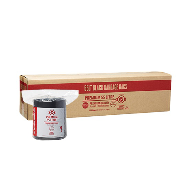 Premium Extra Heavy Duty 55Lt Black Trash Bags on a Roll - Durable Garbage Bags for Kitchen, Office & Outdoor Use