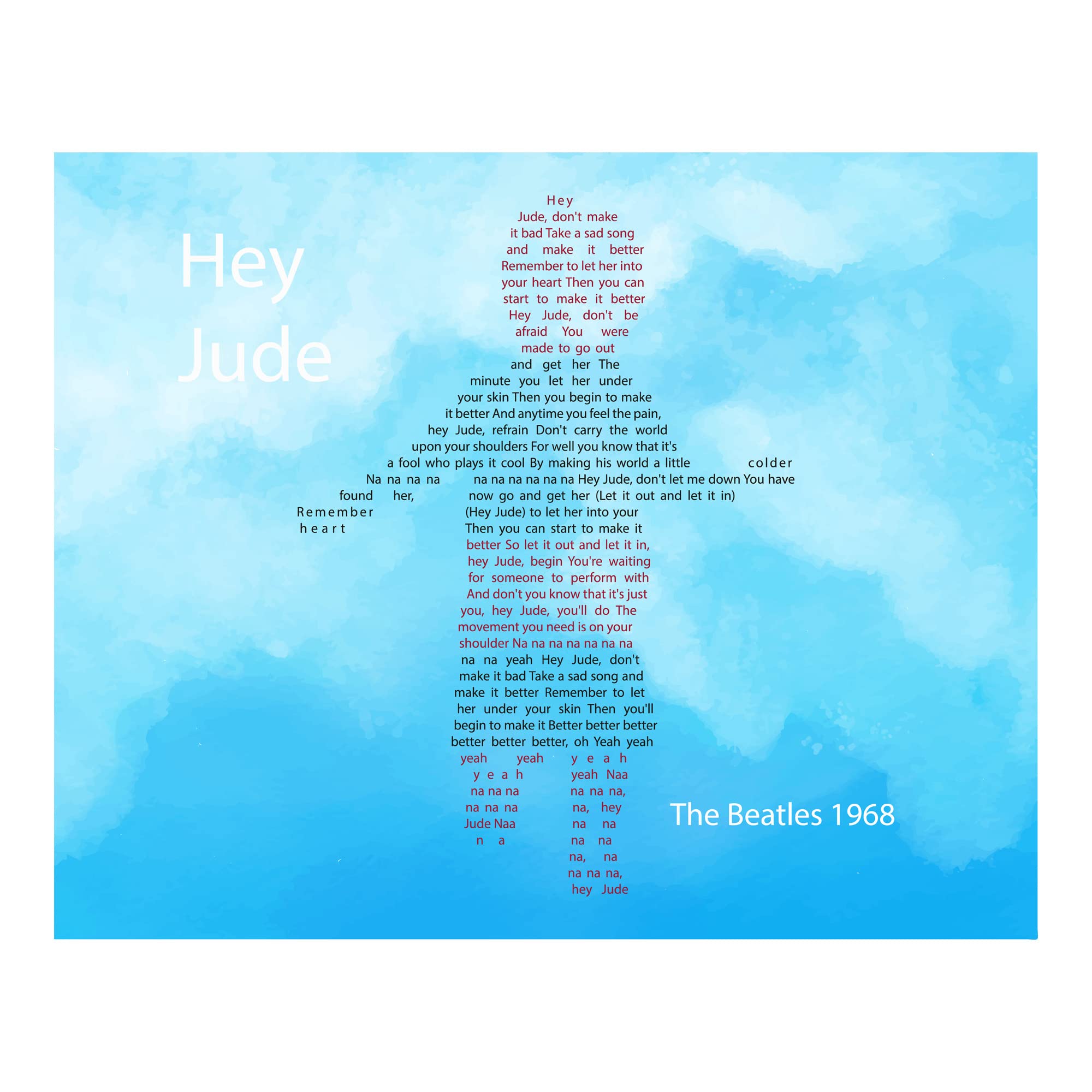 Hey Jude Beatles Vintage Lyrics Wall Art Print - 10x8 Inch Retro Music Poster for Home, Bedroom, Office & Man Cave Decor | Unframed Music Room Aesthetic | Perfect Gift for Beatles Fans & Music Lovers