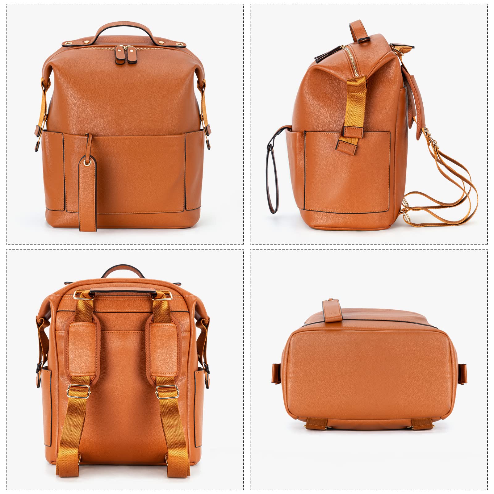 Minsong Waterproof Leather Diaper Backpack for Baby - Multifunctional Travel Diaper Bag with Changing Station for Mom & Dad (Brown) | Perfect for Daycare, Travel & Family Outings