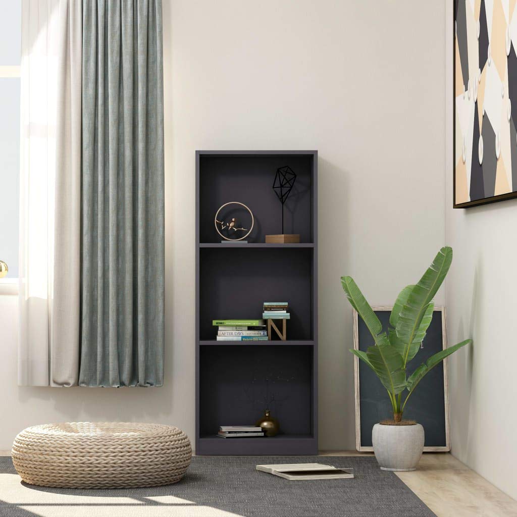 ZQQLVOO 3-Tier Freestanding Bookshelf - Gray Chipboard Storage Cabinet for Home Office, Living Room & Bedroom (15.7