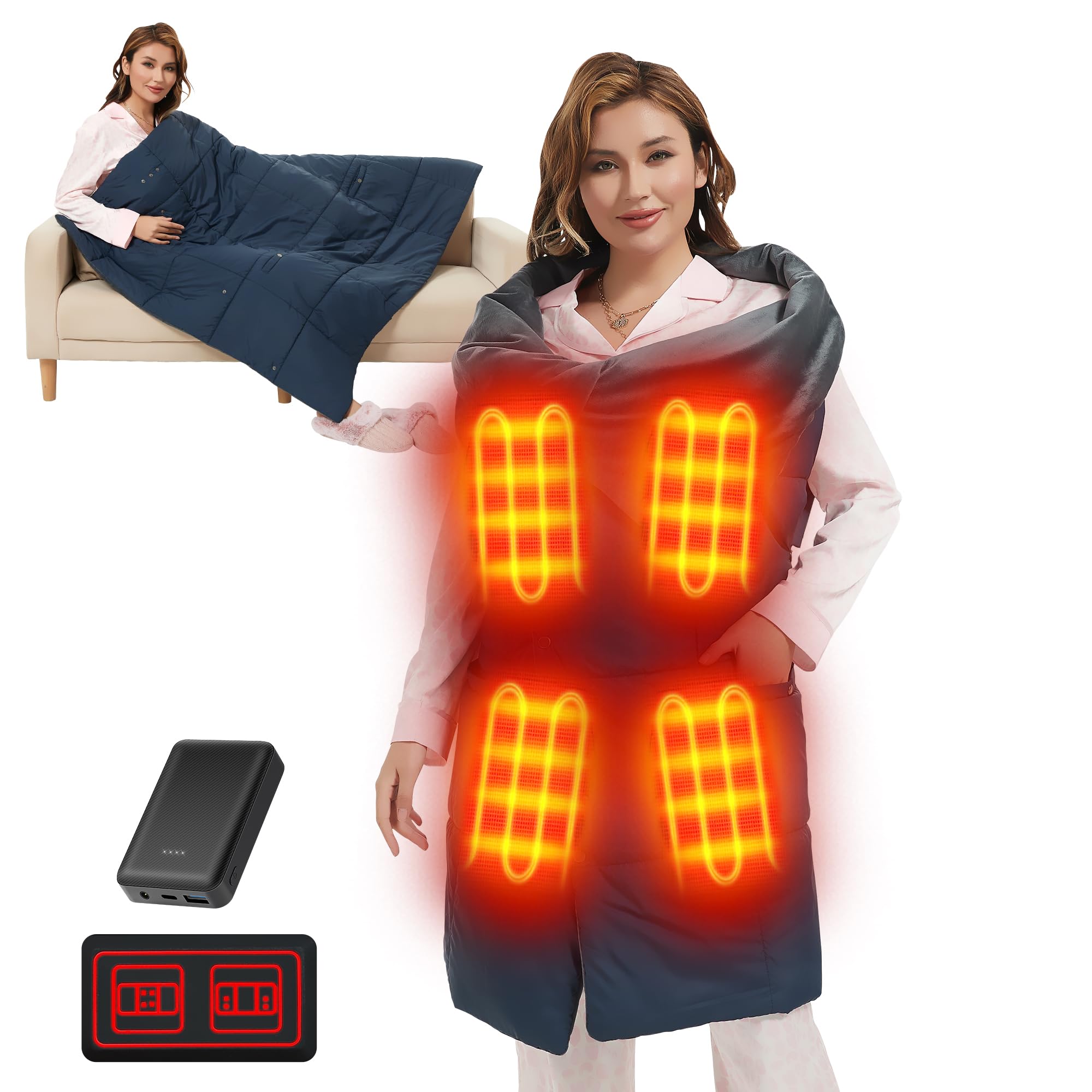 7.4V USB Electric Heated Blanket - Battery Powered Portable Wireless Shawl for Outdoor Camping, Travel & Home Use - Warm Cozy Heating Throw for Winter