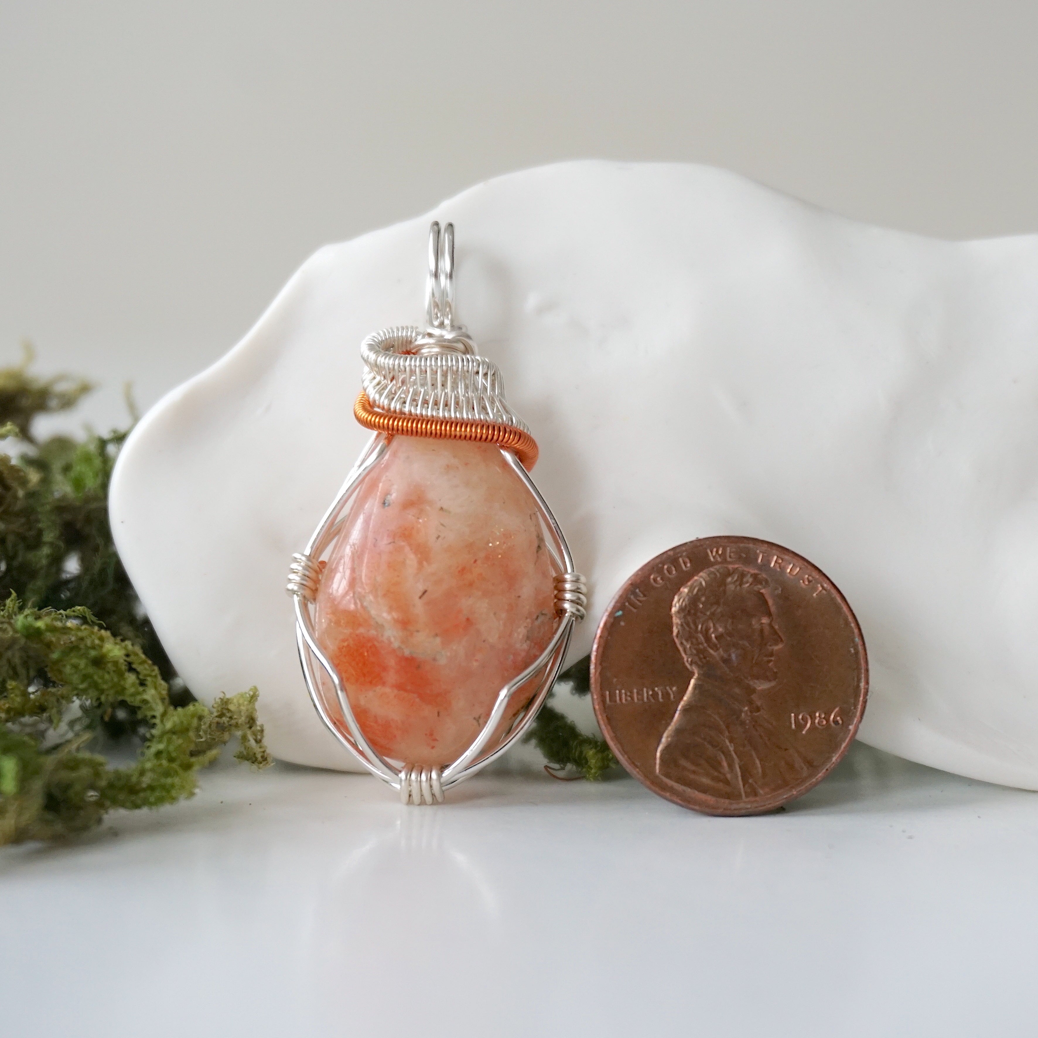 Sunstone Pendant Necklace - Sterling Silver & Copper Mixed Wire Handmade Jewelry for Women - Perfect for Spiritual Healing, Energy Work & Boho Fashion