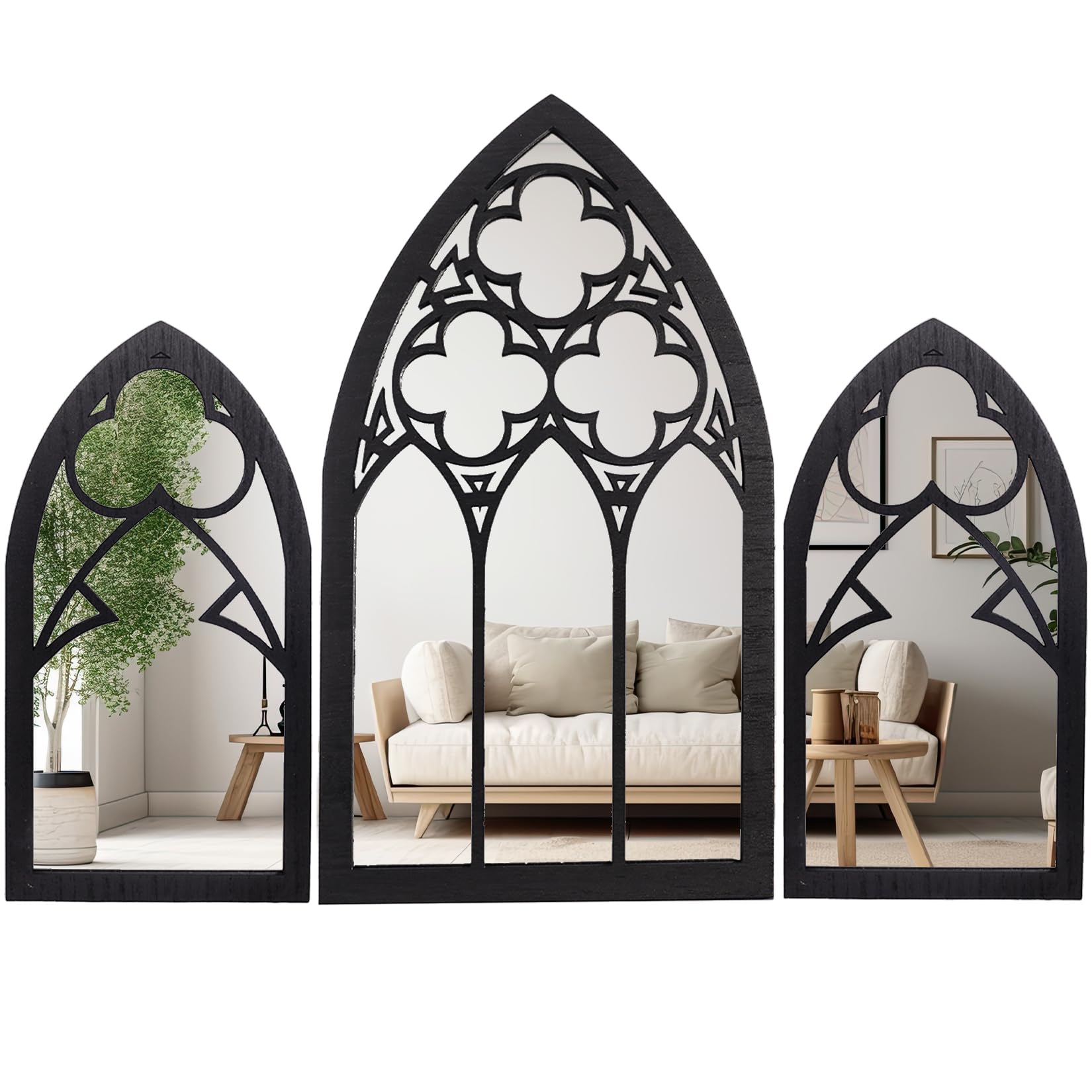 Gothic Wall Mirrors Set of 3 - 15.8 Inch Cathedral Style Decorative Mirrors for Bathroom, Bedroom & Kitchen - Halloween Home Decor - Gothic Furniture Accessories - Perfect Witchy Gifts for Women & Gothic Lovers - Ideal for Gothic Themed Rooms, Witch Altars & Dark Aesthetic Spaces