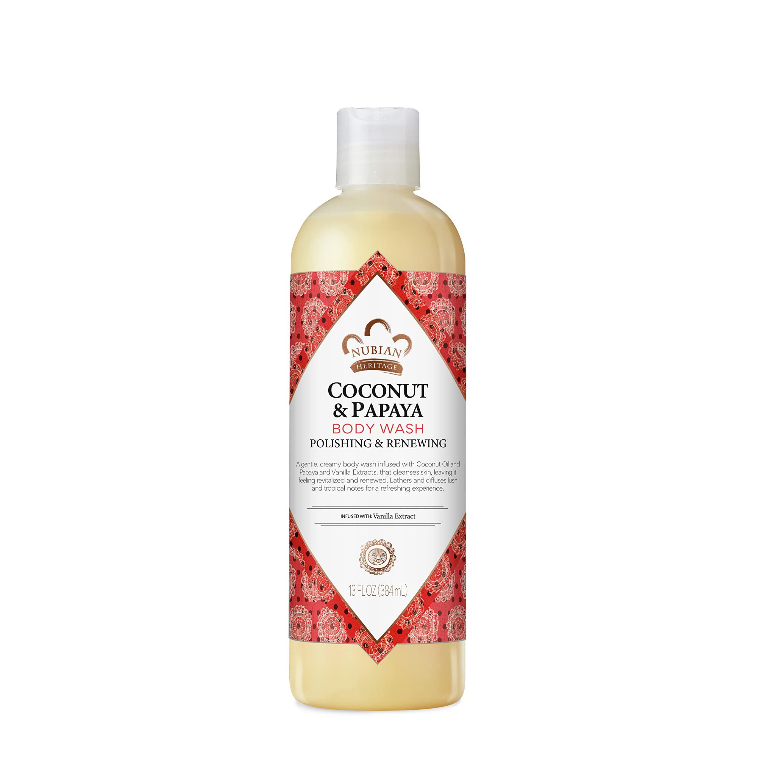 Nubian Heritage Coconut & Papaya Body Wash for Dry Skin - Hydrating & Renewing Cleanser, 13 oz - Perfect for Daily Shower & Spa-Like Skin Care