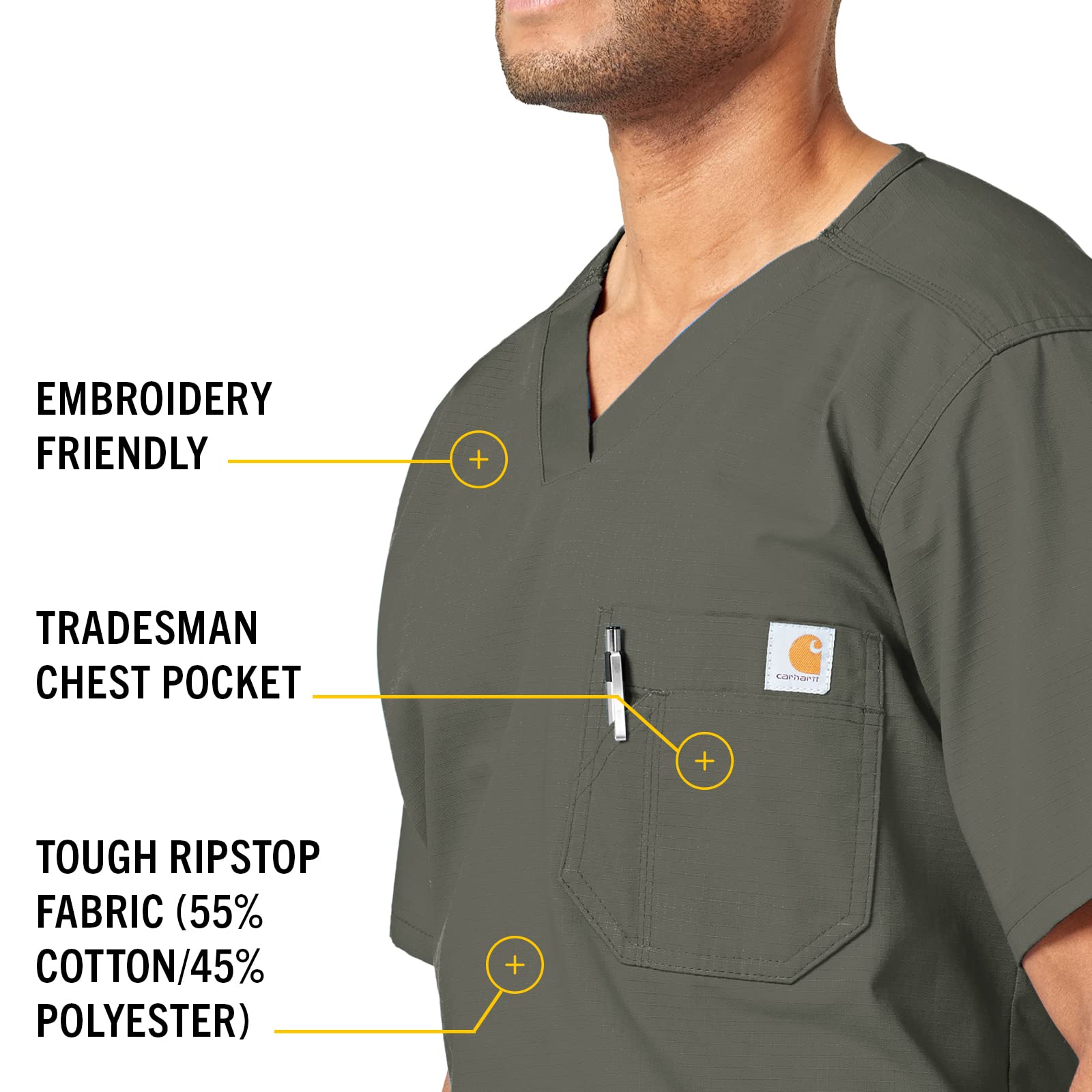 Carhartt Men's Ripstop Utility Scrub Top - Durable Workwear for Medical Professionals & Healthcare Workers - Perfect for Hospitals, Clinics & Nursing Shifts