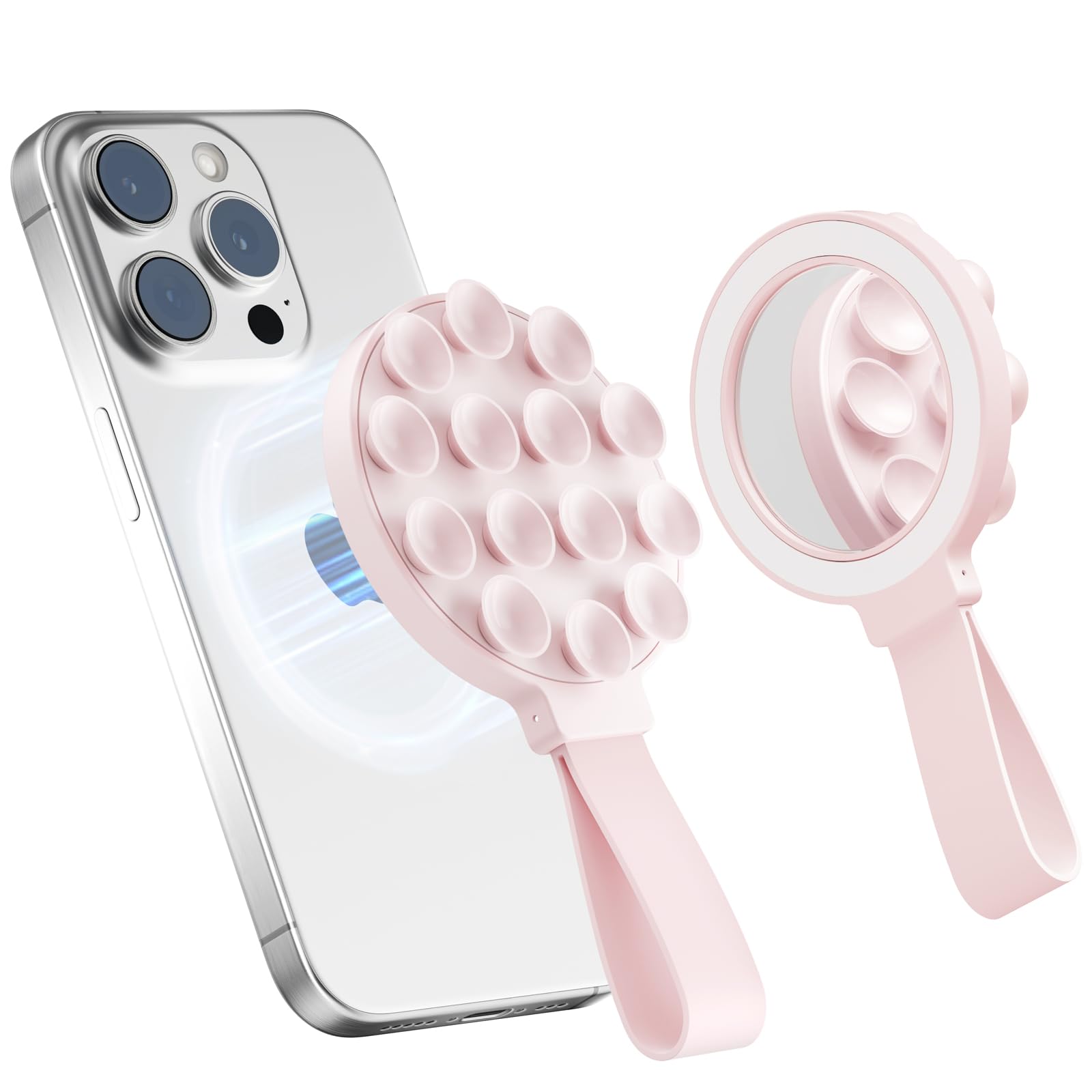 Magnetic Silicone Suction Cup Phone Mount with Built-in Mirror - MagSafe Compatible Sticky Phone Grip Holder for iPhone 14/13/12/Pro/Max - Hands-Free Makeup, Shower & TikTok Selfie Video Accessory - Perfect for Car, Bathroom & Vlogging