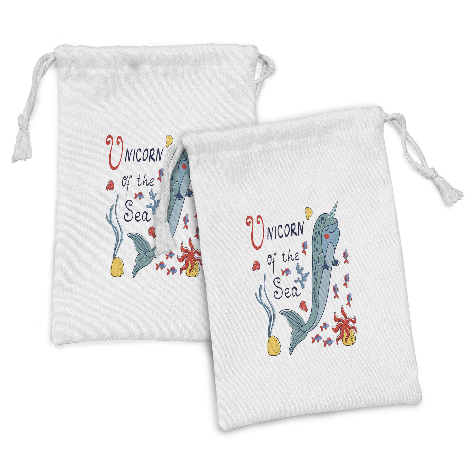 Ambesonne Narwhal Fabric Pouch Set of 2 - Colorful Unicorn of The Sea Drawstring Bags (9