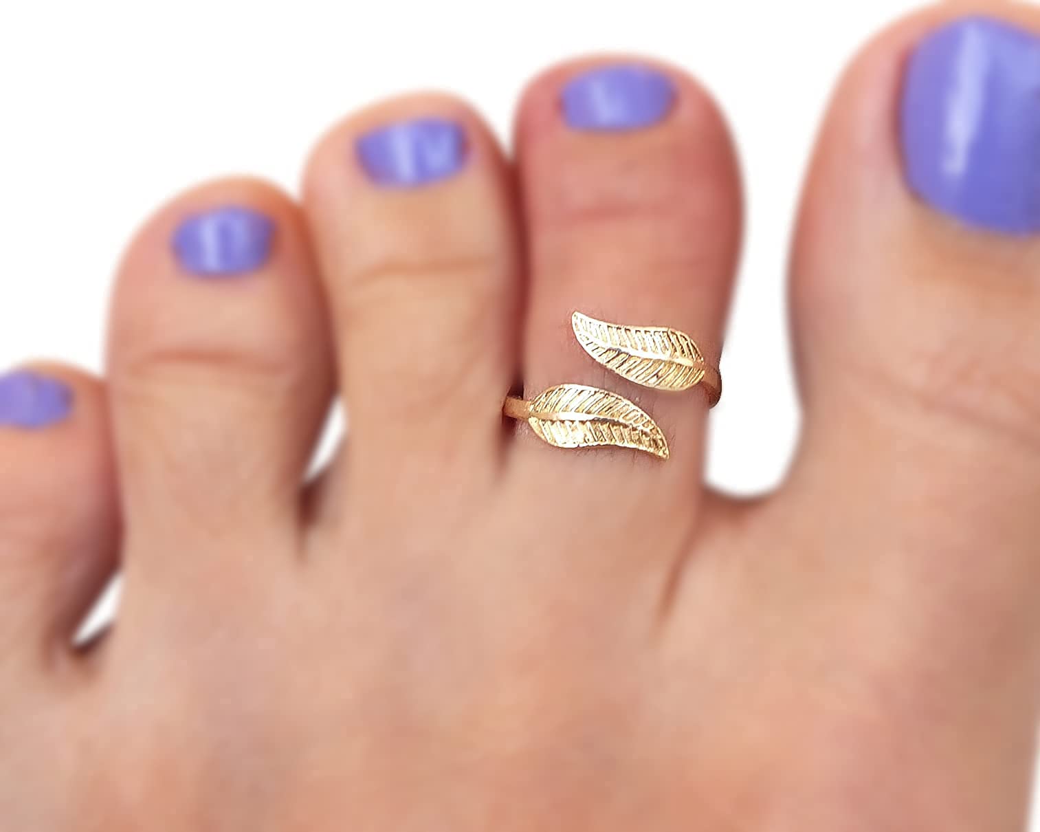 Handmade Adjustable Gold Wrap Leaf Toe Ring for Women - Yellow Gold Plated Sterling Silver Floral Open Design - Pinky & Knuckle Rings by MiYa Jewelry | Perfect for Beach, Summer & Boho Fashion