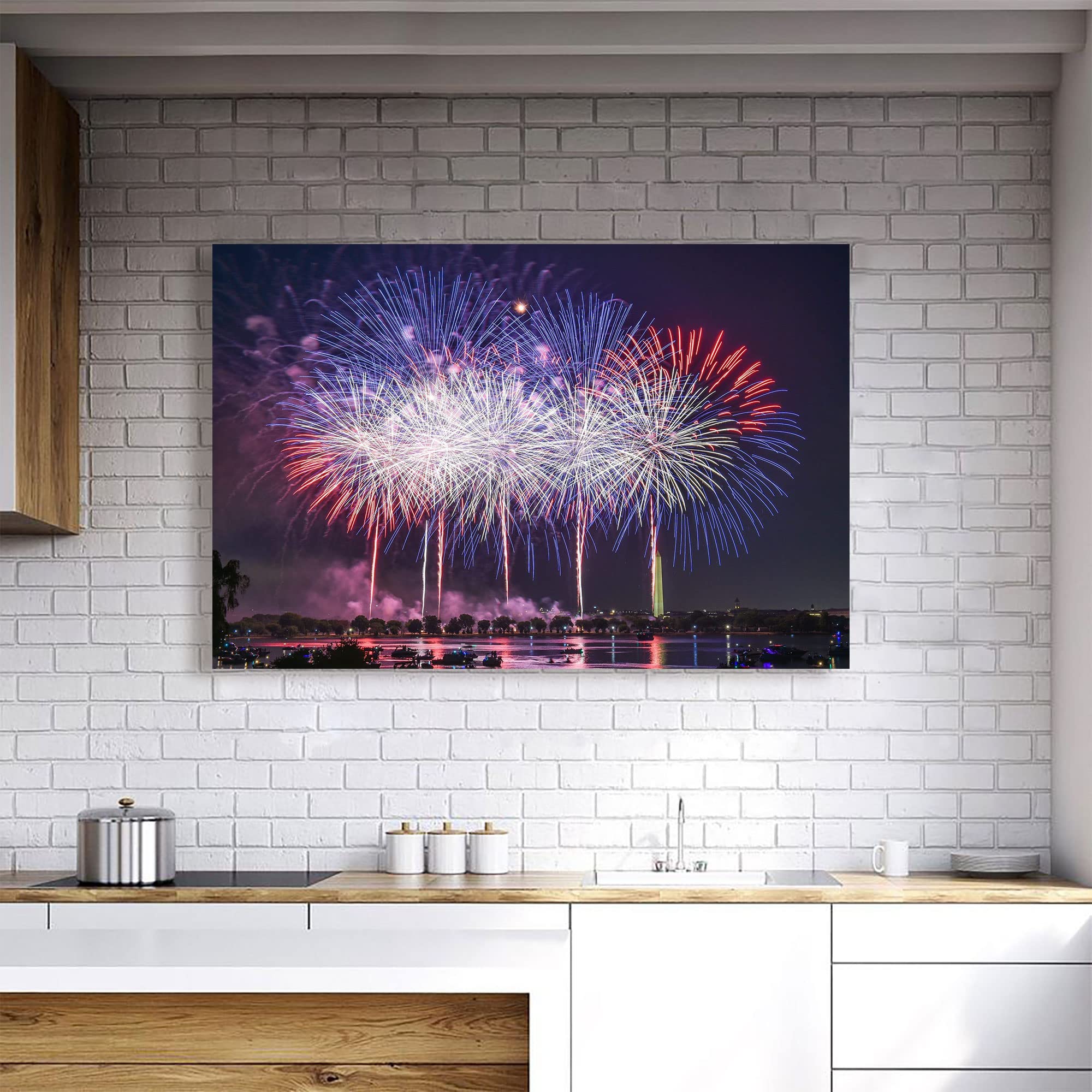 Fireworks Display Art Poster Canvas Prints - Framed Wall Decor for Bedroom, Living Room, Kitchen & Bathroom - Ready to Hang Home Decor (15x22 inches) - Perfect for Modern Housewarming Gifts & Apartment Wall Art