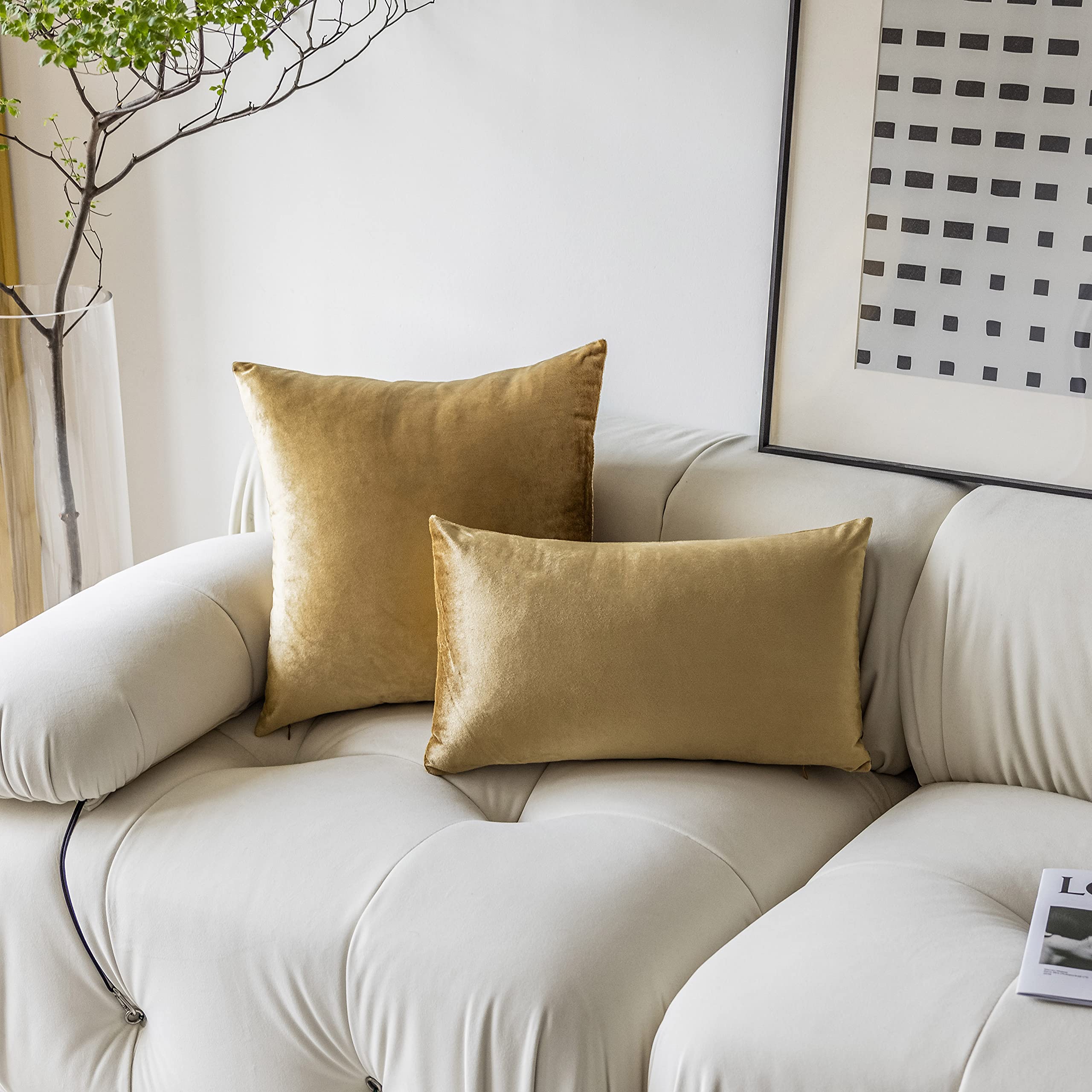 Premium Gold Velvet Pillow Covers 18x18 Inch - Soft Plush Square Throw Pillow Covers Set of 2 for Sofa, Couch, Bed & Living Room Decor - Luxurious Home Accent for Cozy Comfort & Elegant Styling