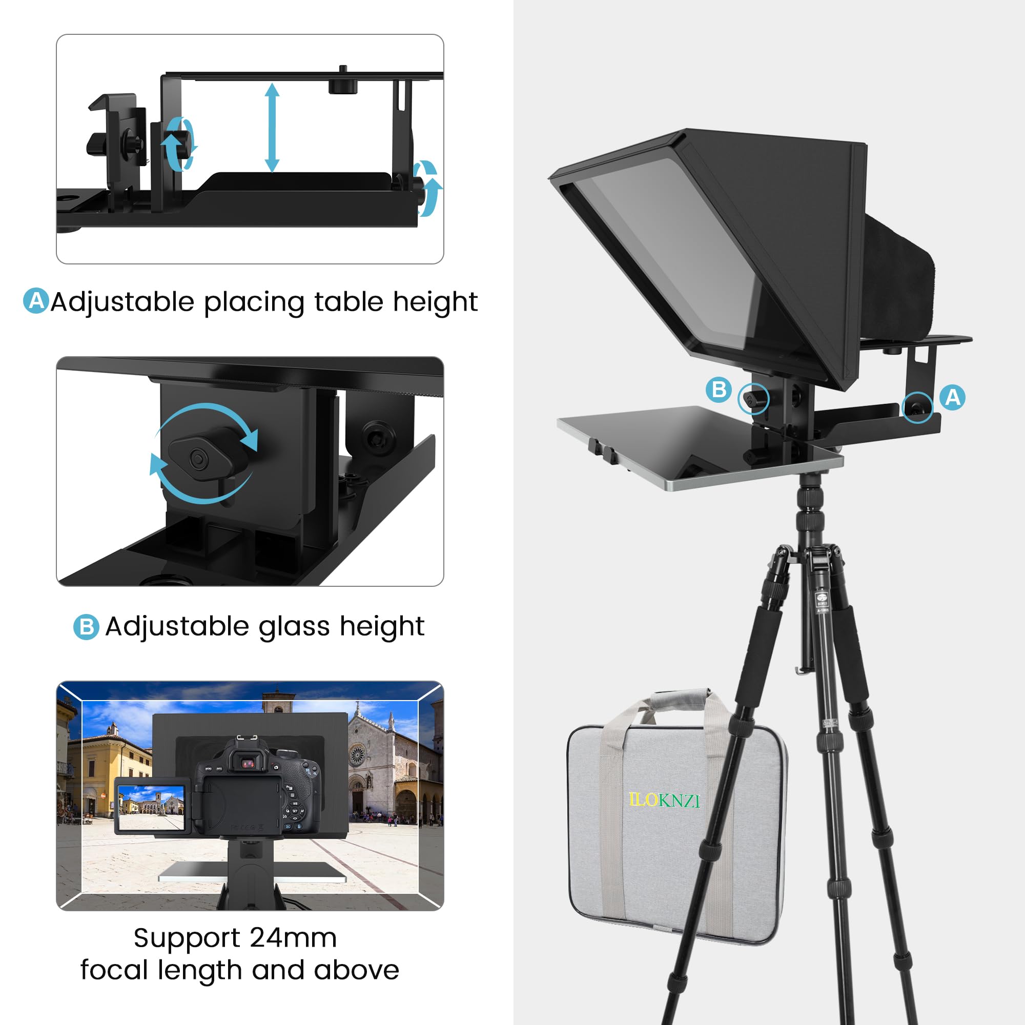 14 Inch Professional Teleprompter for Camera - iPad Compatible (14