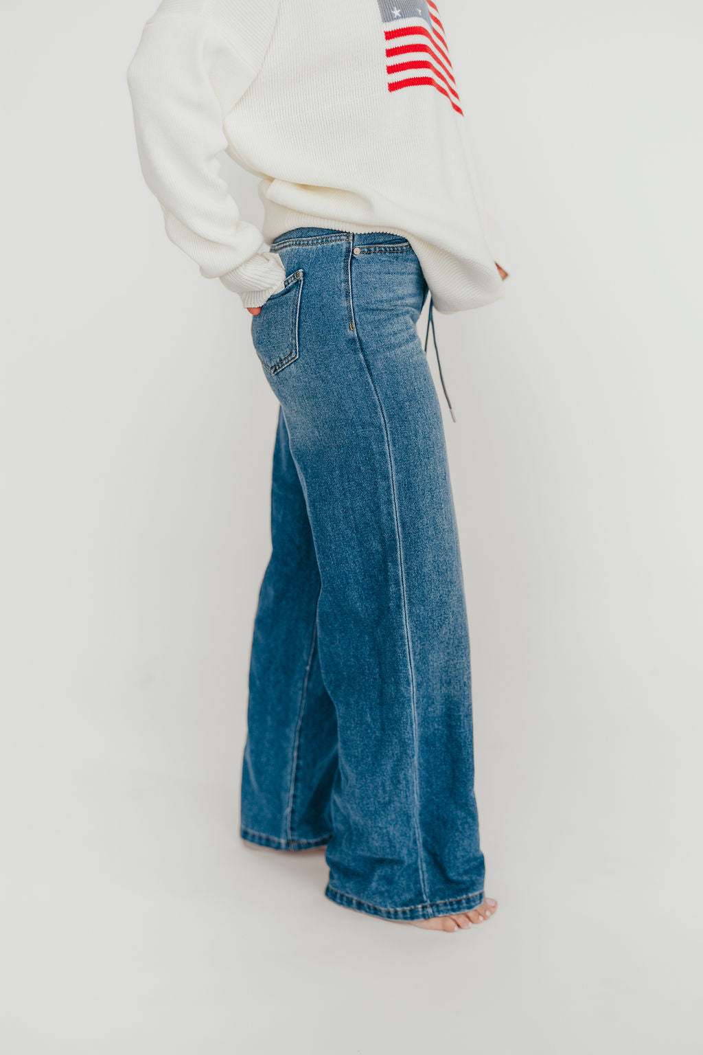 Stylish Baltic Jade Drawstring Wide Leg Jeans for Women - Perfect for Casual Outings, Boho Fashion & Everyday Comfort