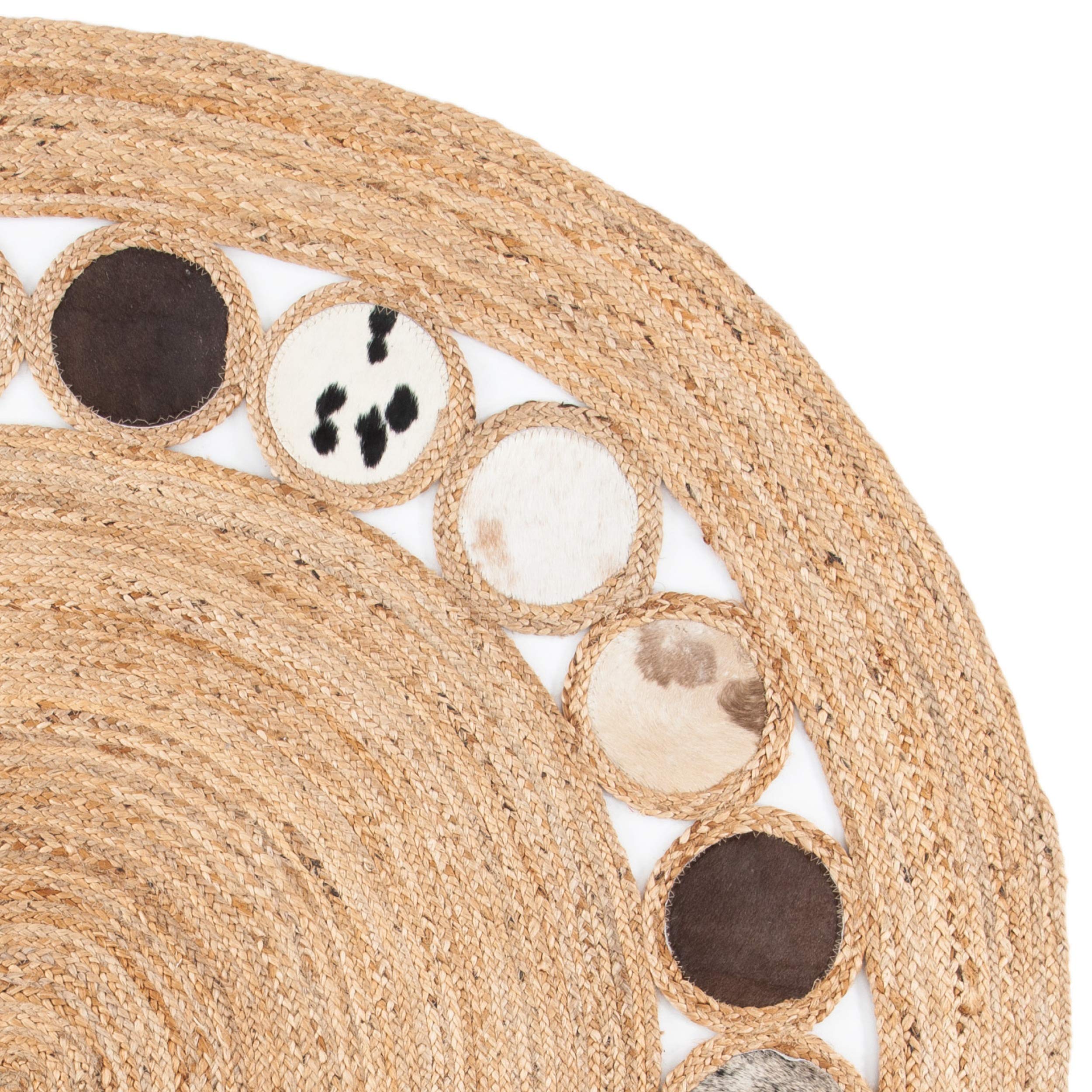SAFAVIEH Natural Fiber Round Collection 6' Round Beige/Silver NF370G Handmade Boho Woven Jute & Leather Area Rug - Perfect for Boho Chic Living Rooms, Bedrooms & Home Decor