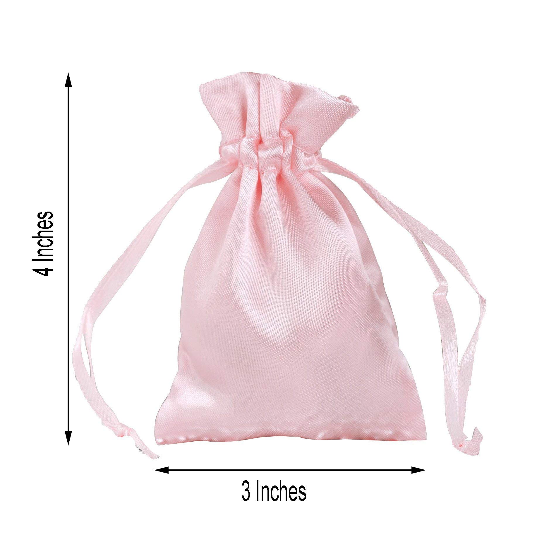 60 Pcs 3x4 Inch Blush Satin Drawstring Bags - Wedding Favors, Party Gifts, Jewelry Pouches, Candy Bags for Bridal Shower, Baby Shower, Birthday & Special Events