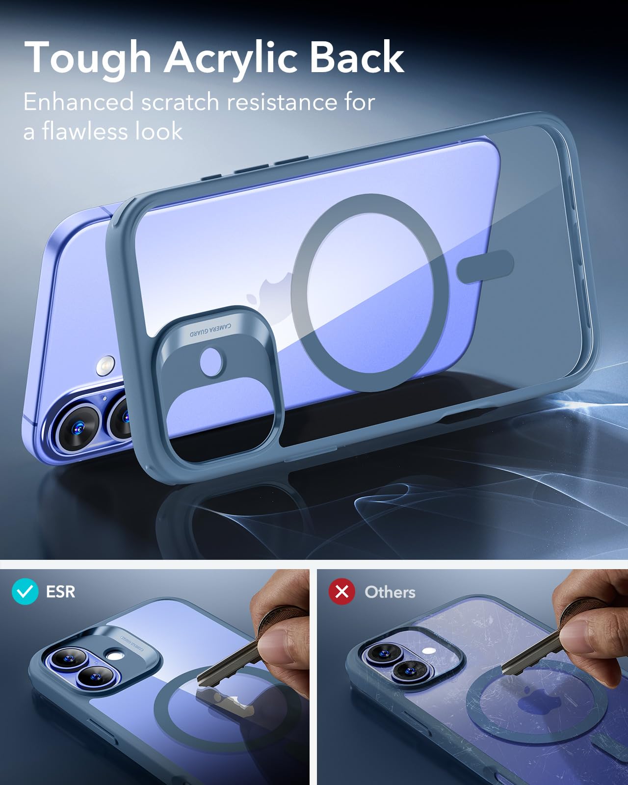 ESR Magnetic Phone Case for iPhone 16 - MagSafe Compatible, Military-Grade Shockproof Protection, Clear Blue Hybrid Case (HaloLock) | Perfect for Everyday Use, Travel & Outdoor Activities