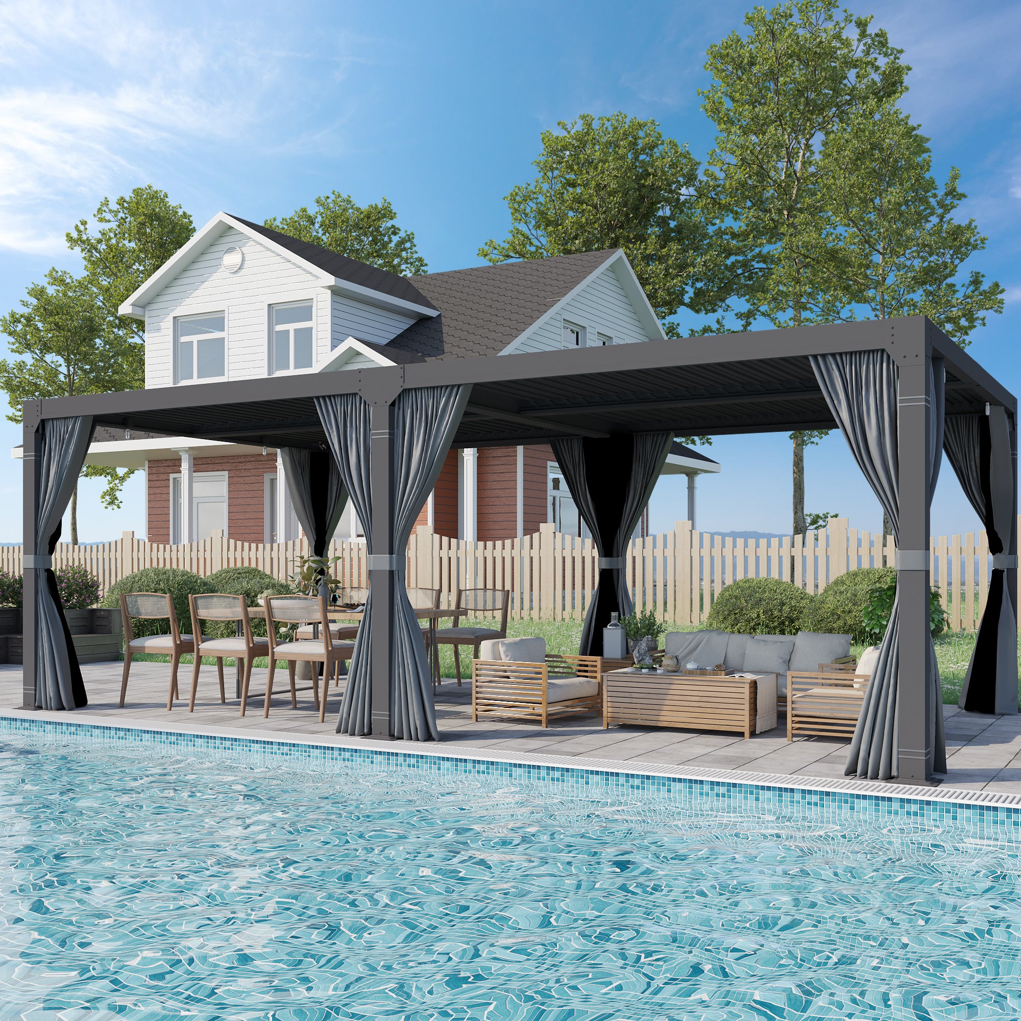 EROMMY 12x24 Adjustable Louvered Pergola with Waterproof Roof - Dark Grey Outdoor Patio Cover for Backyard, Deck, and Garden Shade
