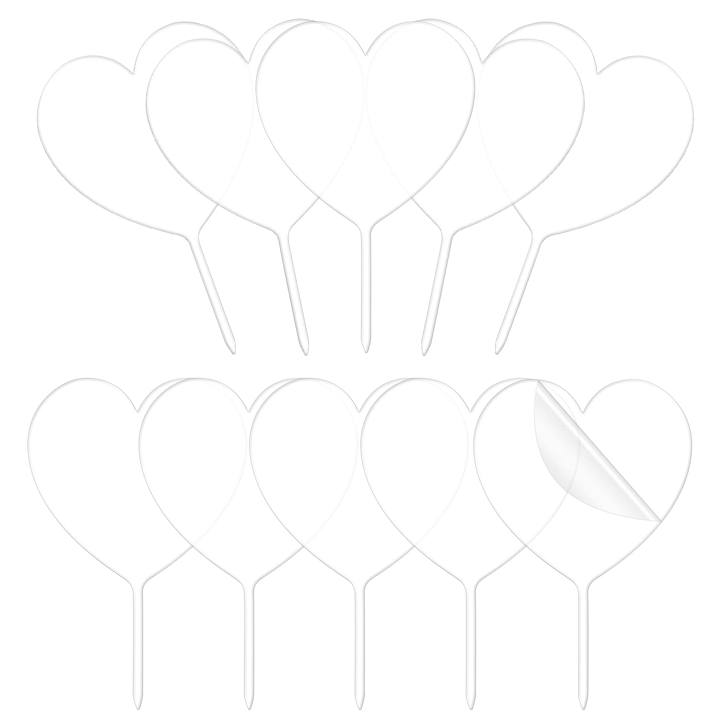 KINBOM 10pcs Acrylic Cake Toppers - Heart Shaped Wedding & Birthday Cupcake Decorations | Reusable Clear Cake Decor for Baby Showers, Anniversary Parties & Festive Celebrations | Perfect for Wedding Cakes, Cupcake Displays & Special Occasions