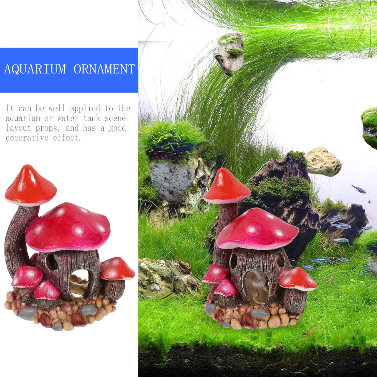 Balacoo Resin Mushroom House Aquarium Ornament - Fish Tank Decoration, Betta Hideout & Shrimp Cave for Small Aquatic Pets | Fairy Tale Underwater Landscape for Home & Office Aquariums