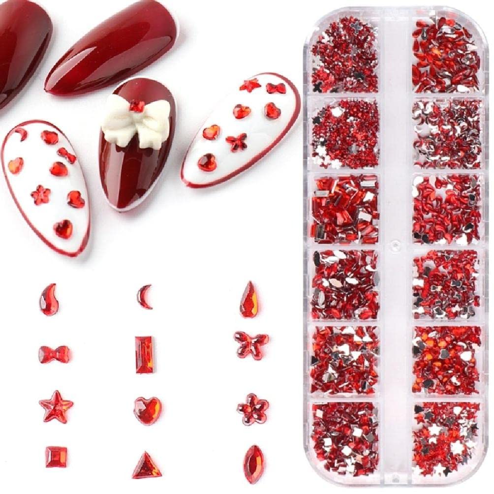 BASSK 12 Grids 3D Nail Art Rhinestones - Luxury Shiny Nail Diamonds & Studs for DIY Nail Decoration, Manicure, Pedicure, Acrylic Nails - Perfect for Parties, Weddings, and Special Occasions