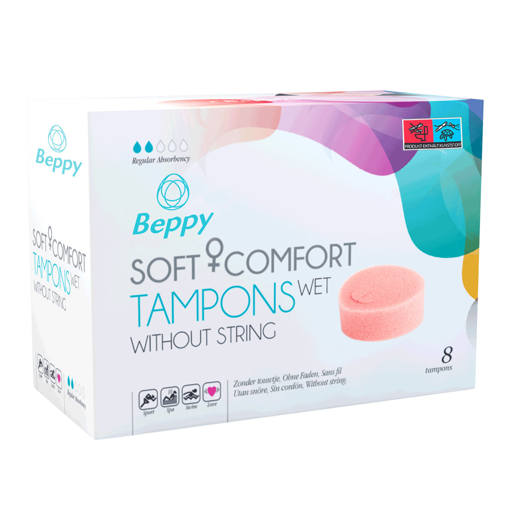 Beppy Soft Comfort Pre-Lubricated Wet Tampons - 8 Pack | Gentle & Leak-Proof Protection for Active Women | Perfect for Swimming, Yoga & Daily Use
